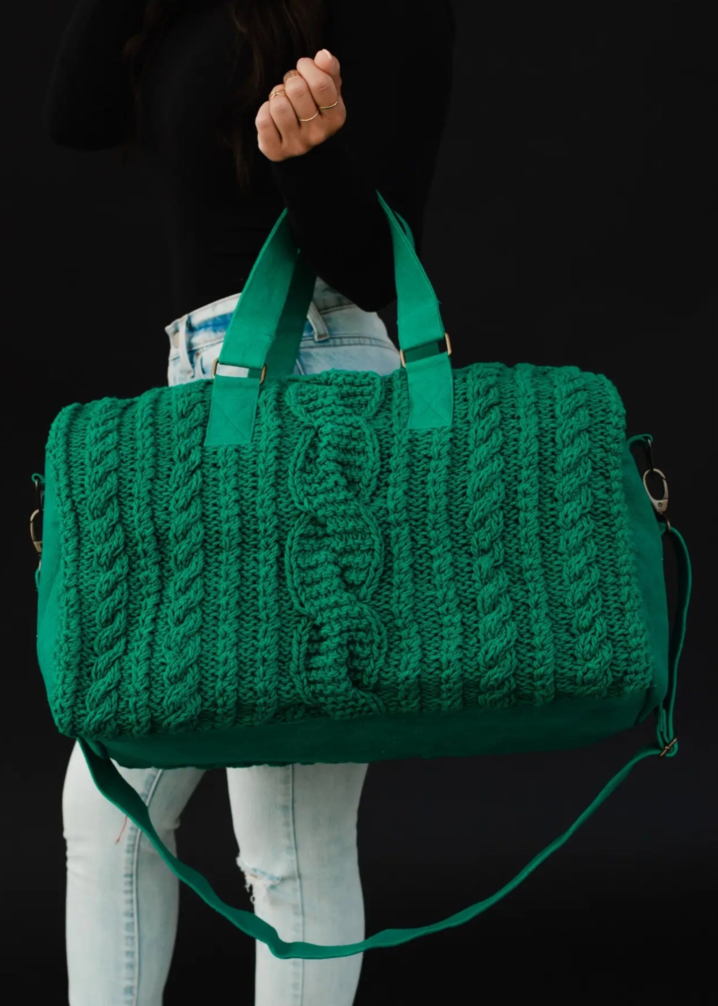 Kelly Green Cable Knit Duffle Bag