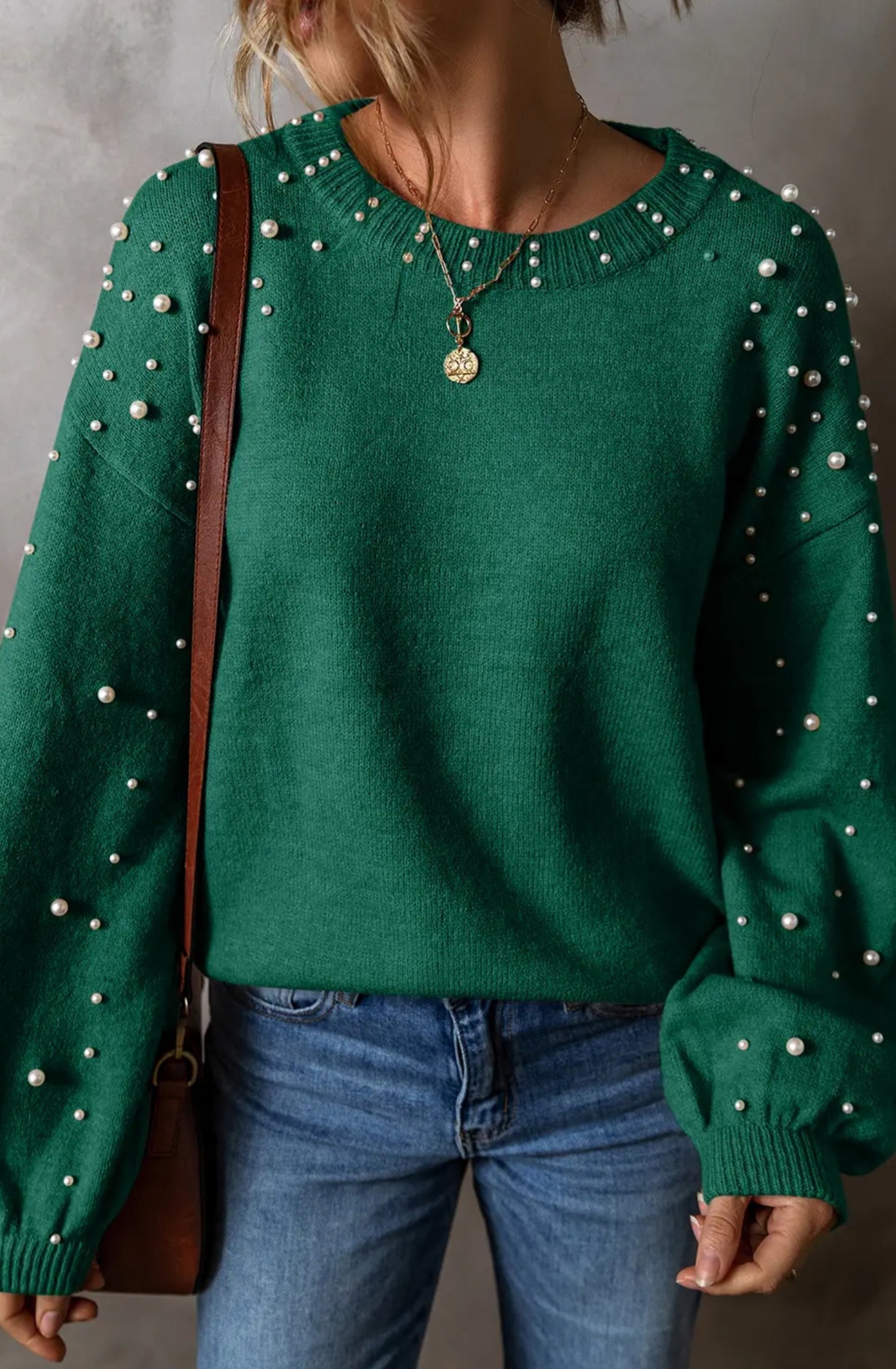 Round Pearl Neck Sweater