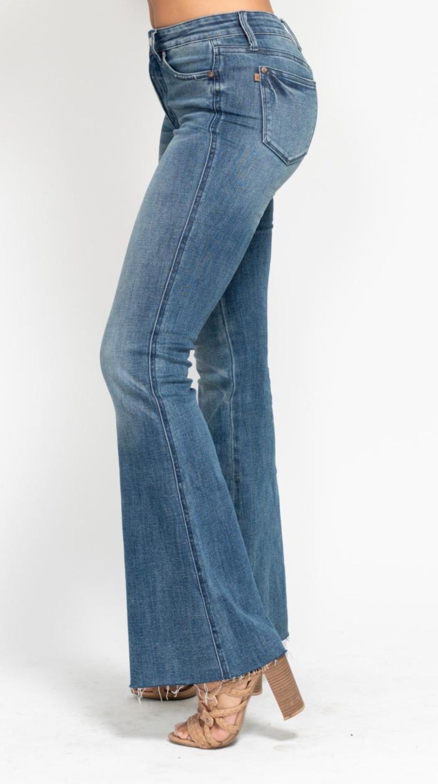 Judy Blue Midrise Tummy Control Vintage Wash Cut Hem Flare