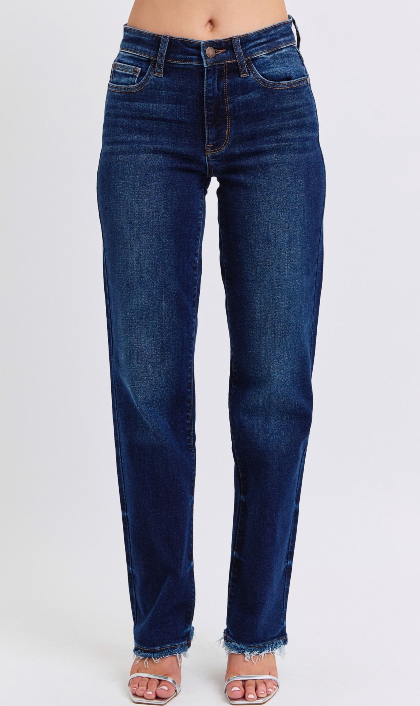 Judy Blue Mid Rise Straight Leg Fray Hem