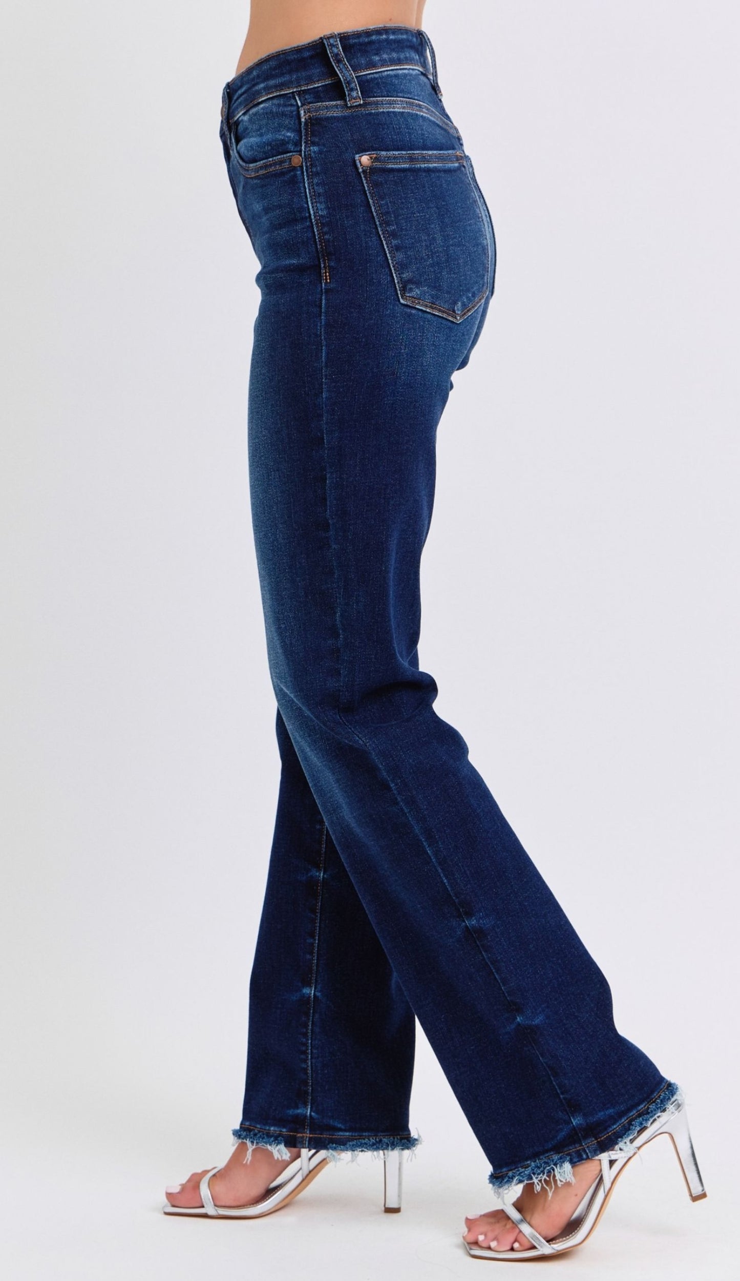 Judy Blue Mid Rise Straight Leg Fray Hem