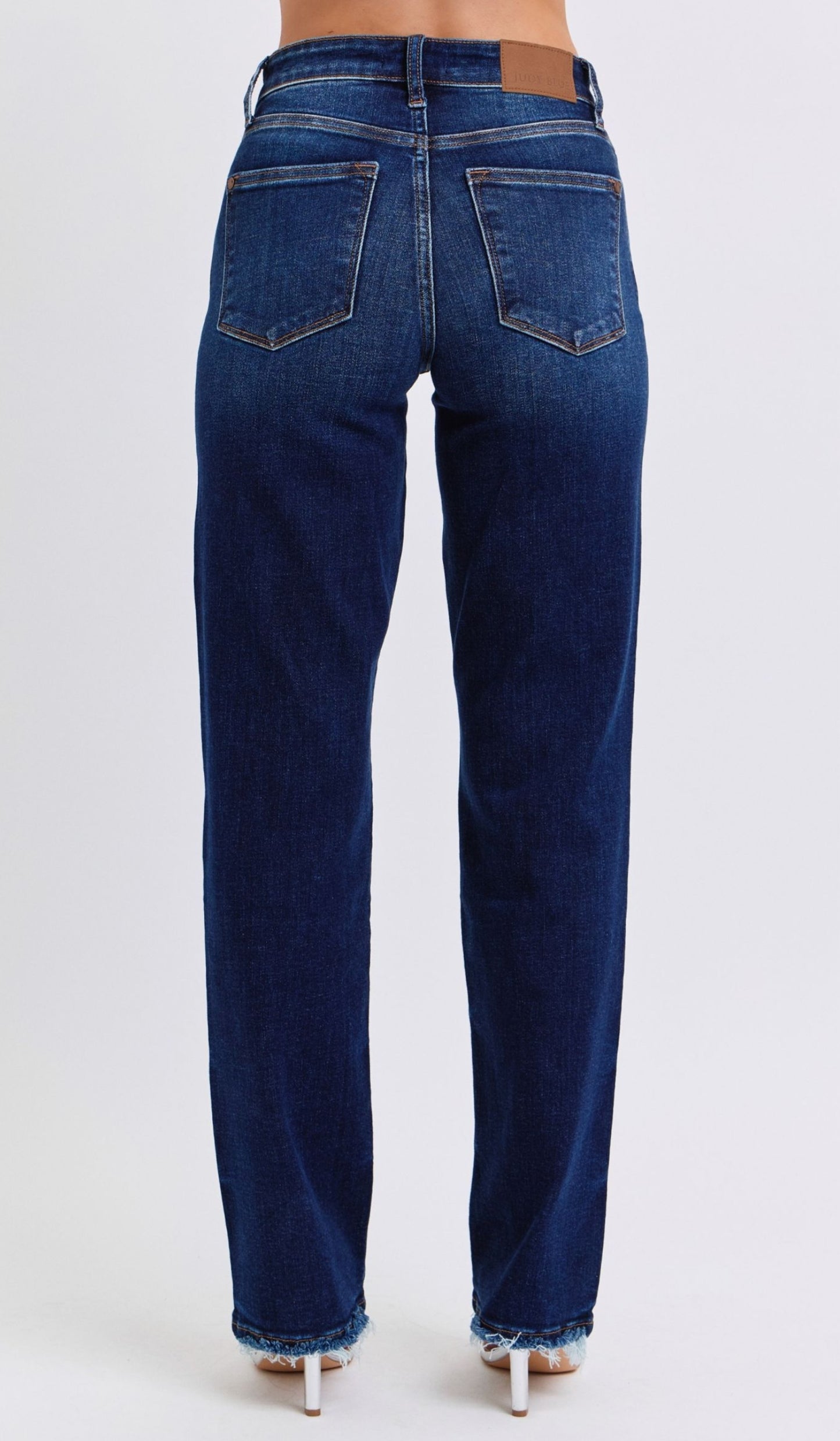 Judy Blue Mid Rise Straight Leg Fray Hem