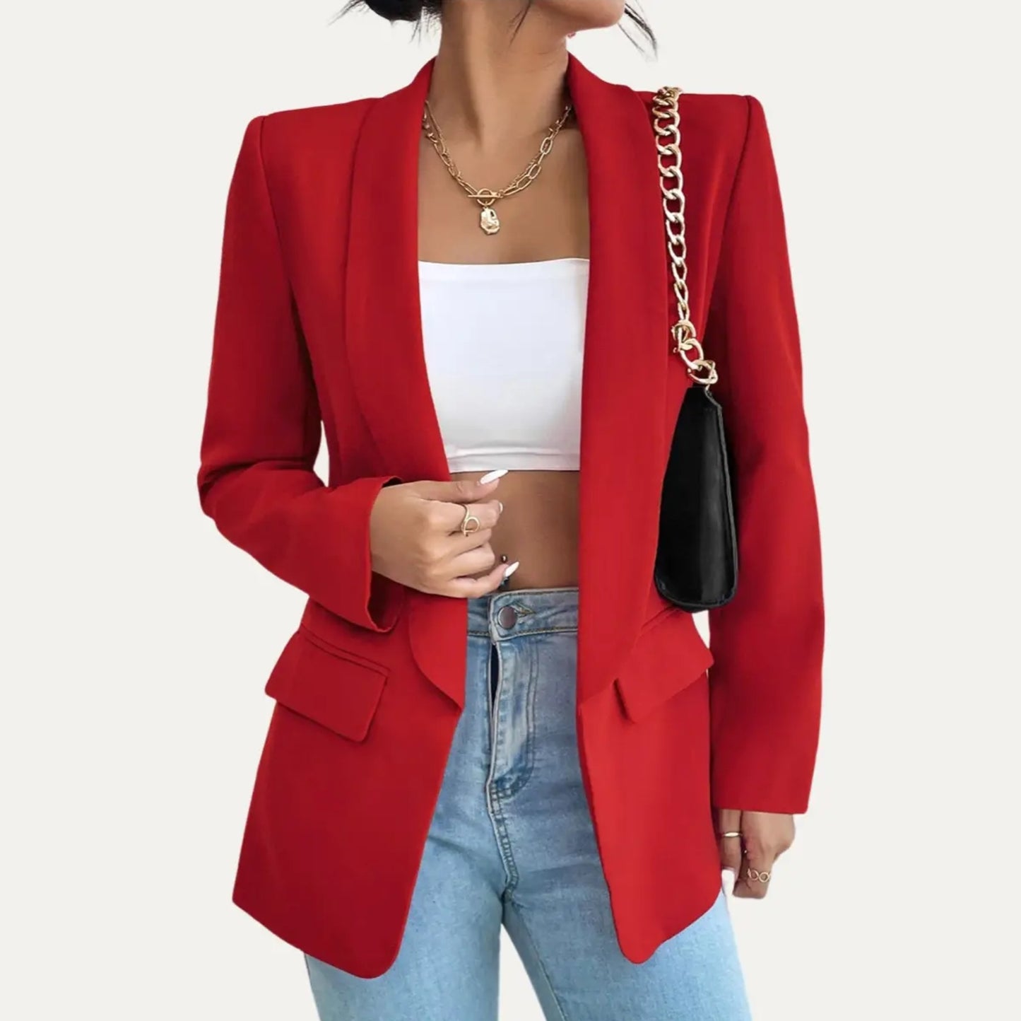 Timeless Red Open Front Blazer
