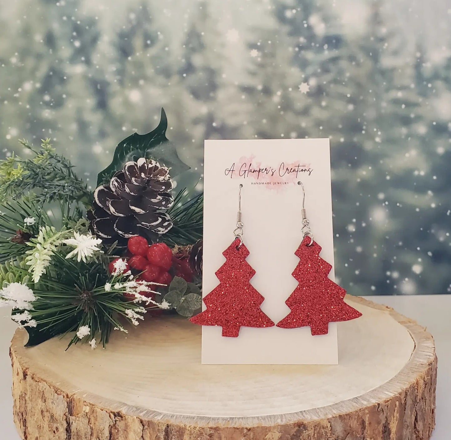 Red Glitter Leather Christmas Trees