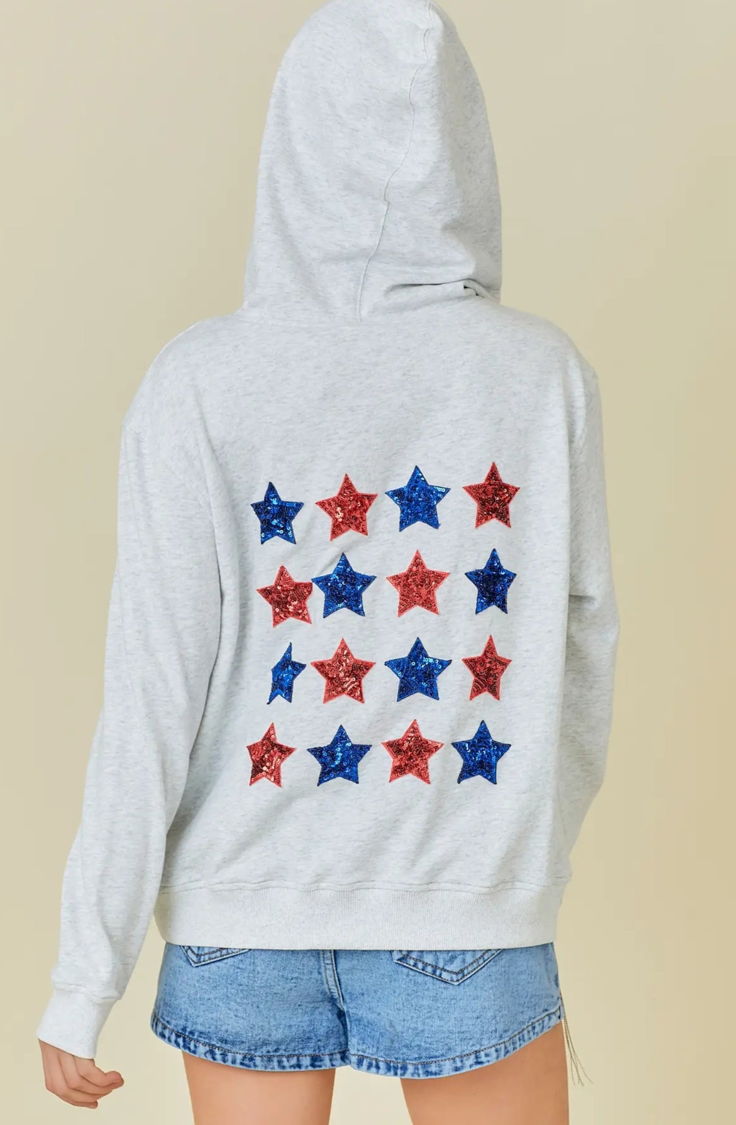 Oversized Hoodie 4th of July Sequin Stars