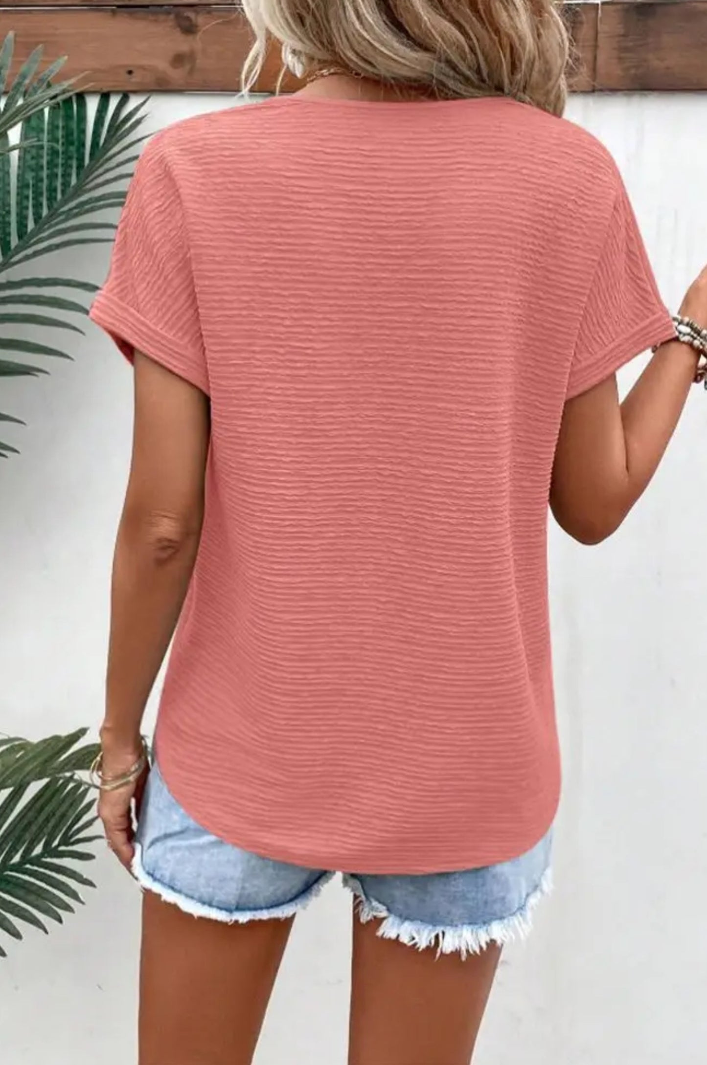 Textured V Neck Top