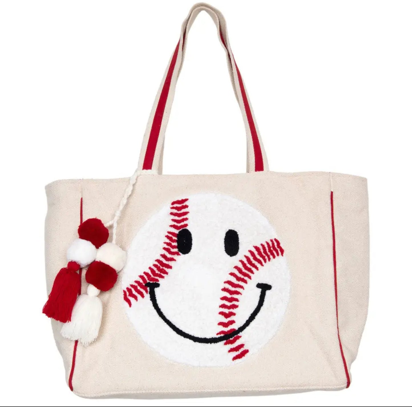 Baseball Happy Face Canvas Tote