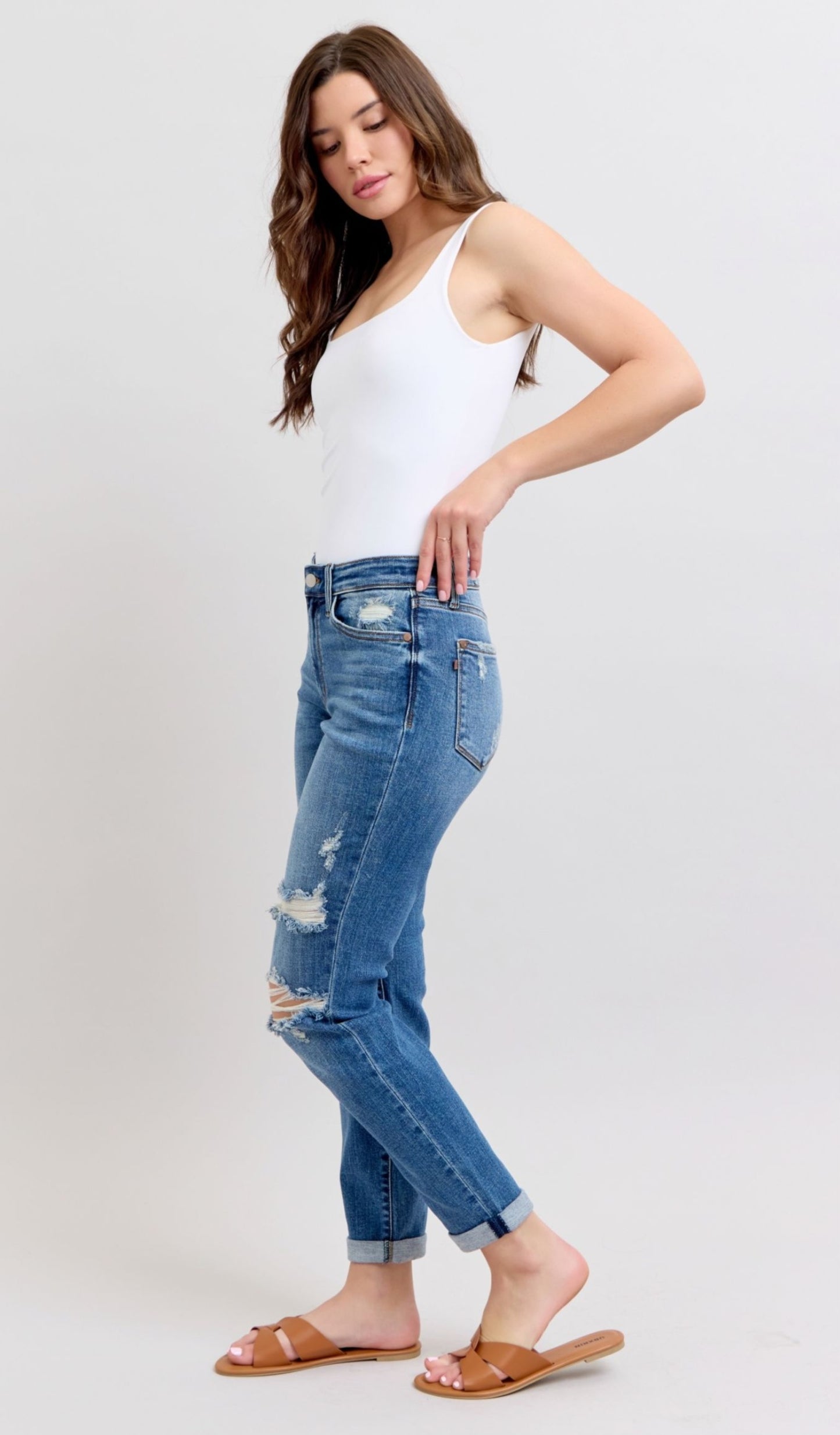 Judy Blues MR Vintage Wash Boyfriend Fit w/Destroy