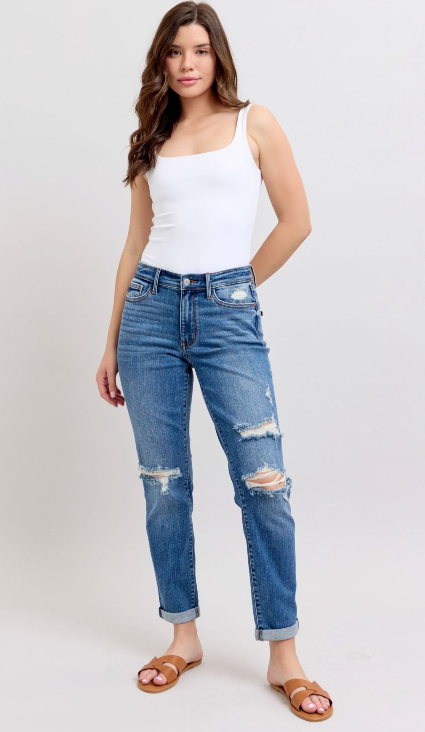 Judy Blues MR Vintage Wash Boyfriend Fit w/Destroy