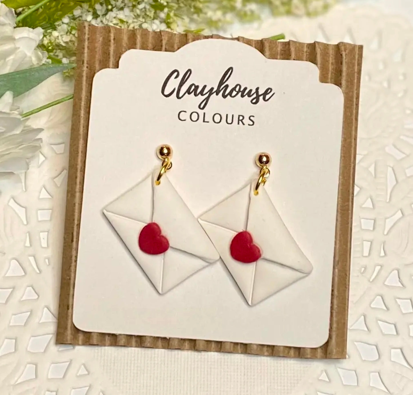 Heart Envelopes Clay Earrings