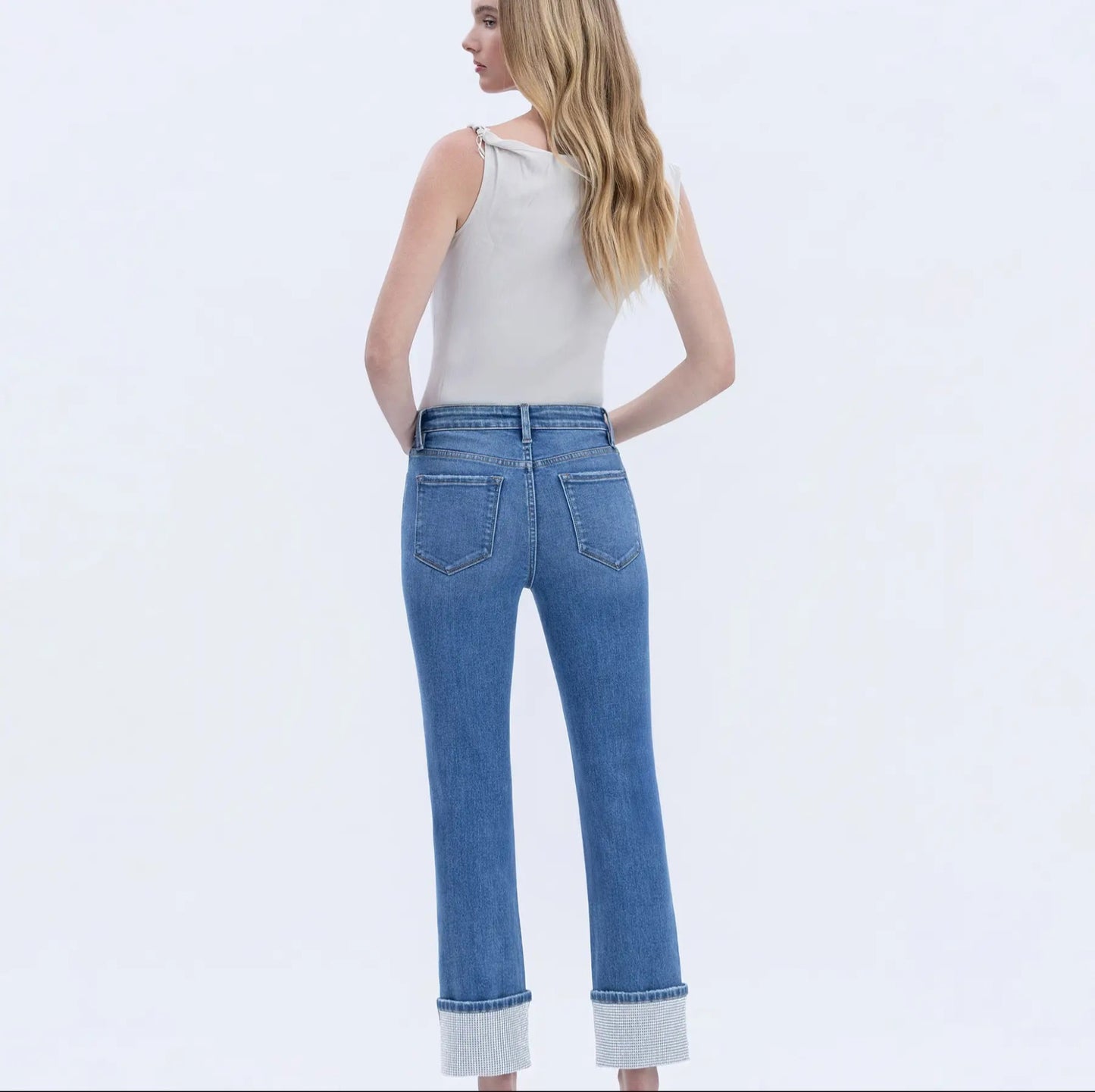 Radiant Dream Rhinestone Cuffed Jeans