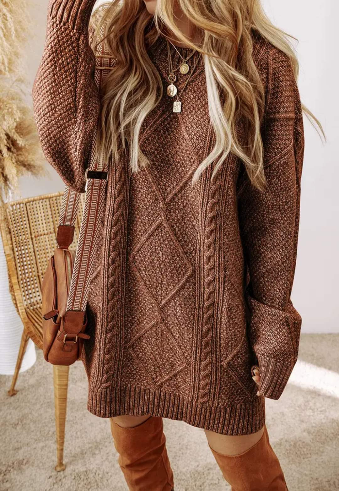 Cable Knit Loose Fit Sweater Dress
