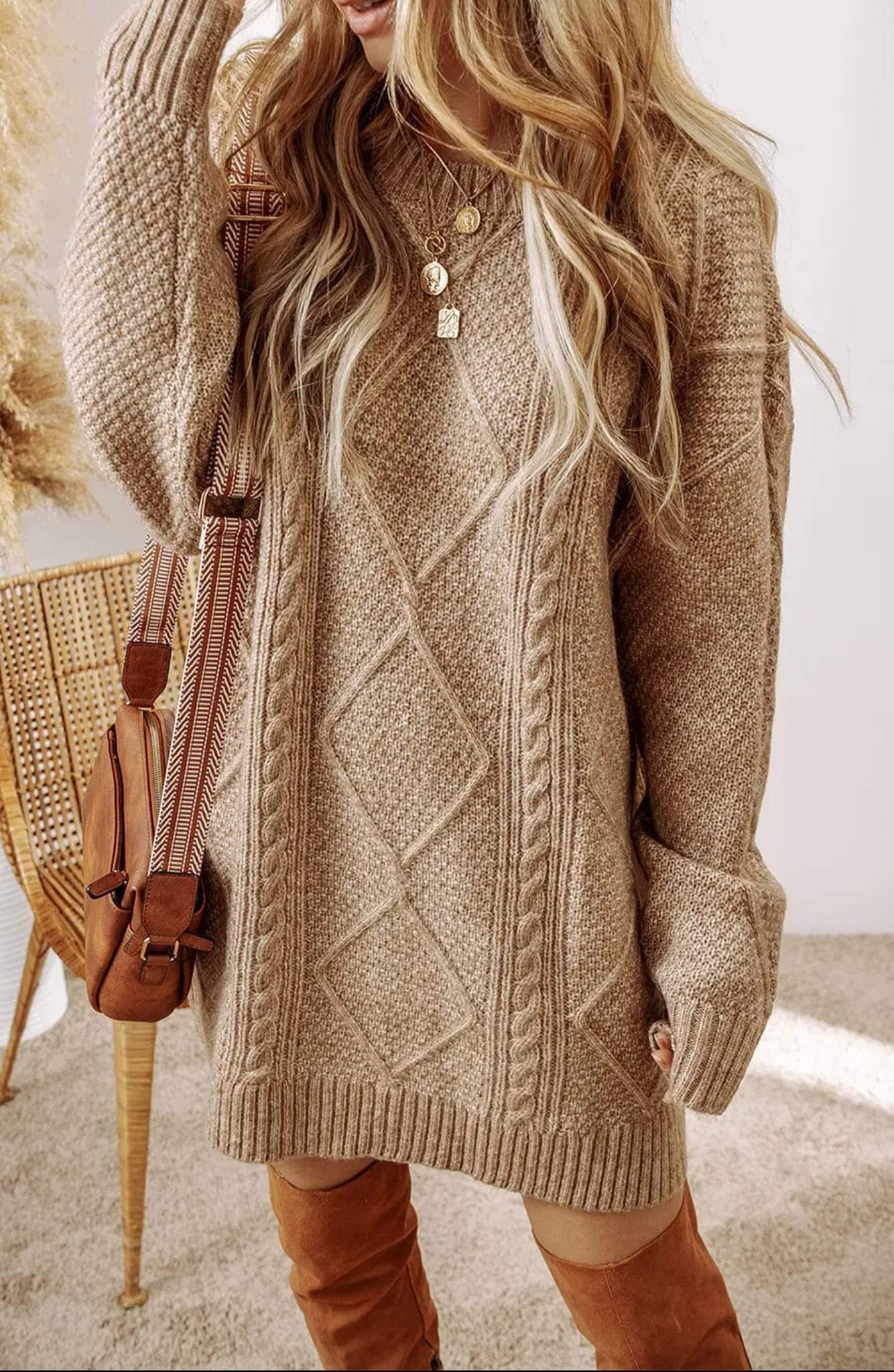 Cable Knit Loose Fit Sweater Dress