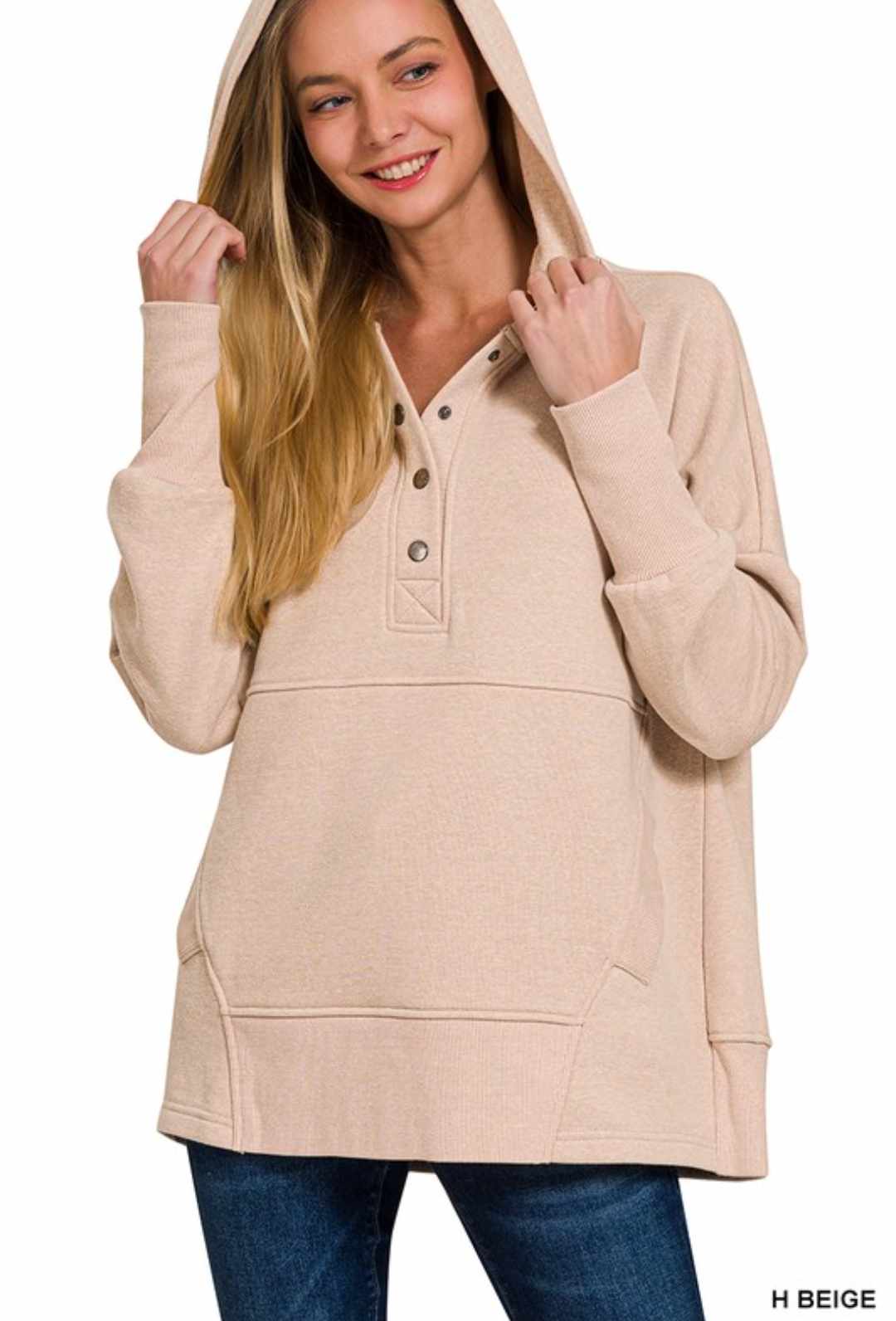 Half button Fleece Hooded Pullover