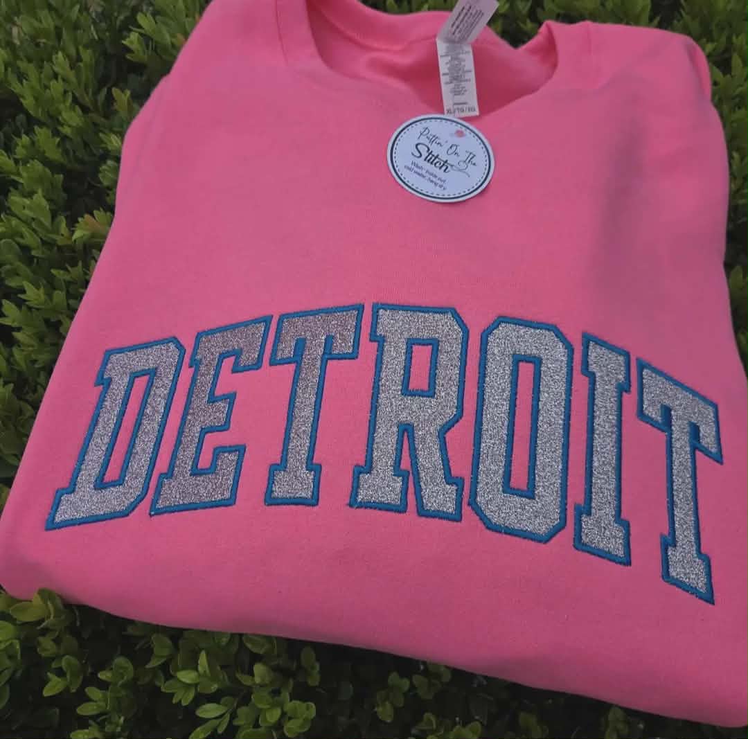 Neon Pink Detroit Glitter Embroidered