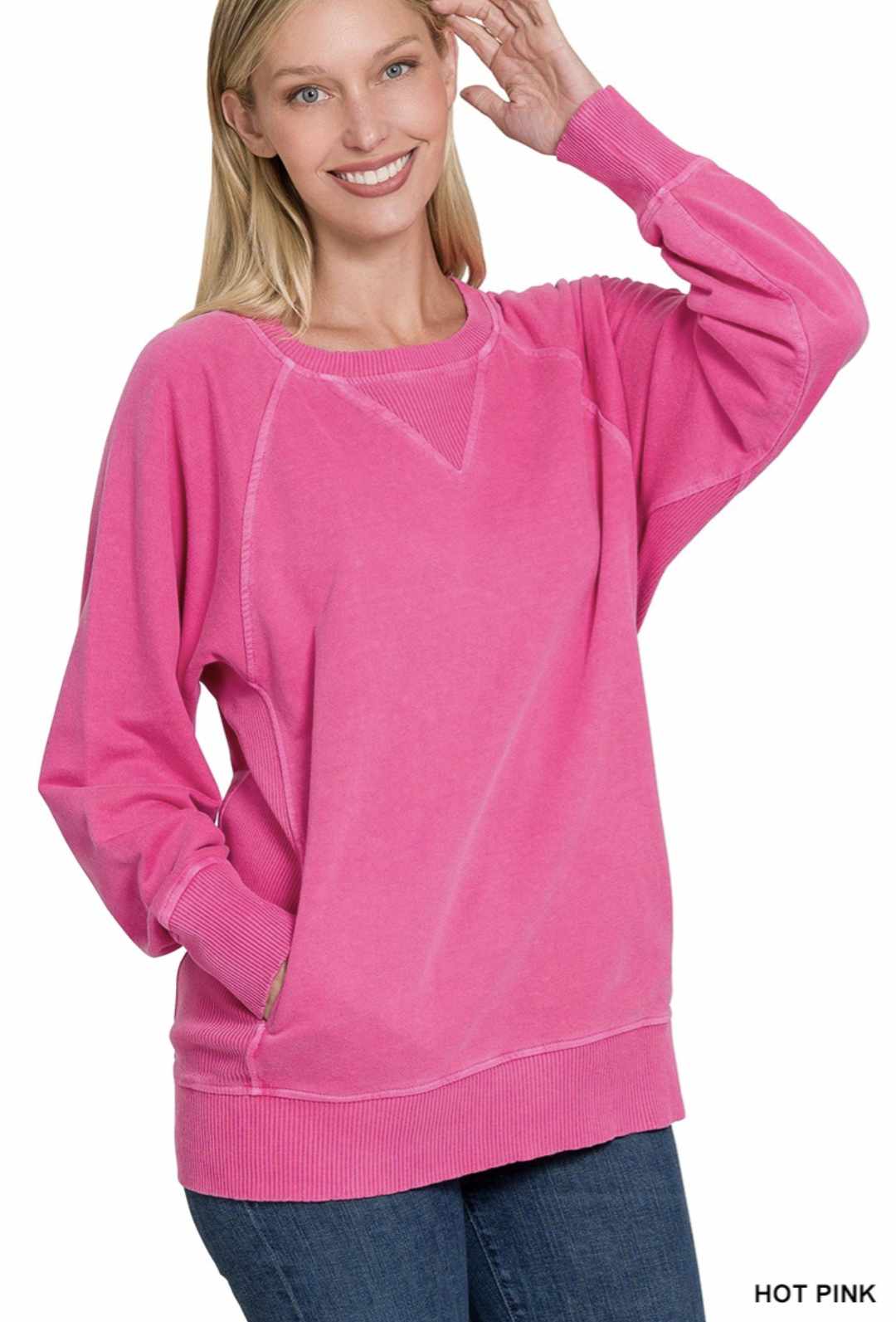 Hot Pink Pullover With Pockets