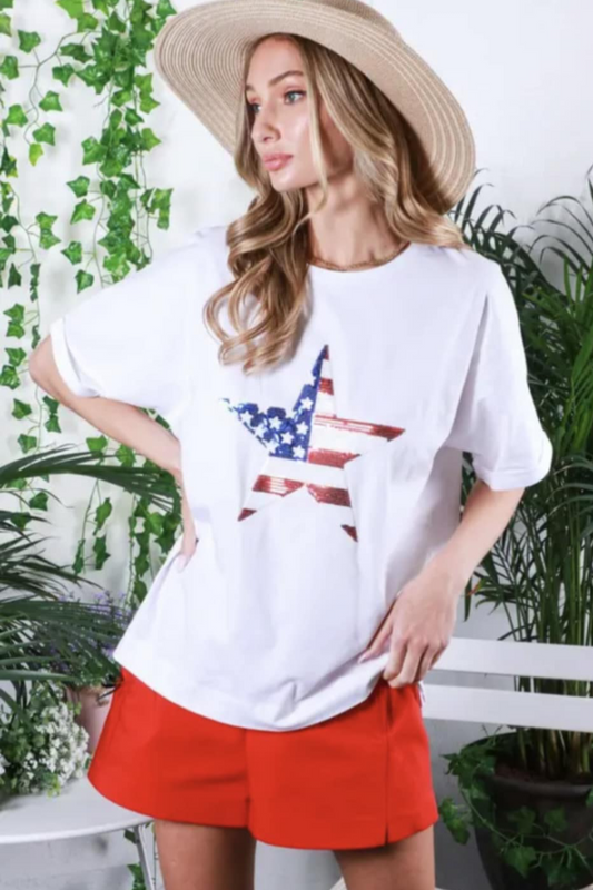 July 4th Crew Neck Star Sequin Tshirt