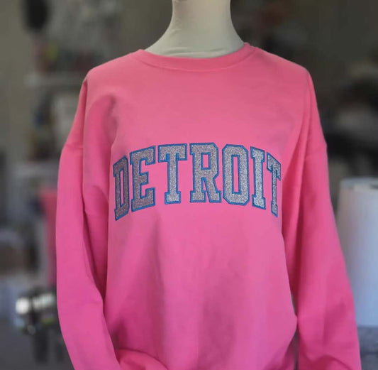 Neon Pink Detroit Glitter Embroidered