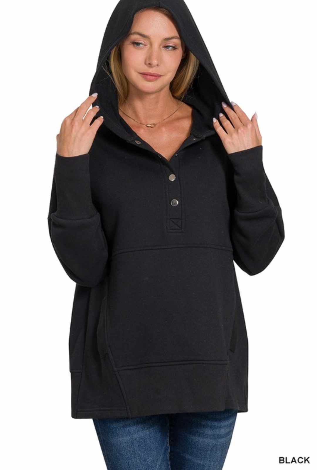 Half button Fleece Hooded Pullover