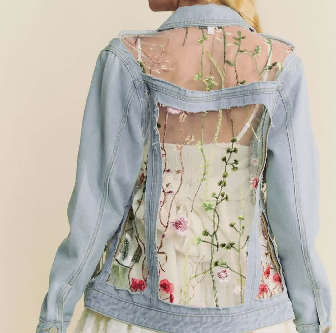 Mesh Button Down Denim Jacket