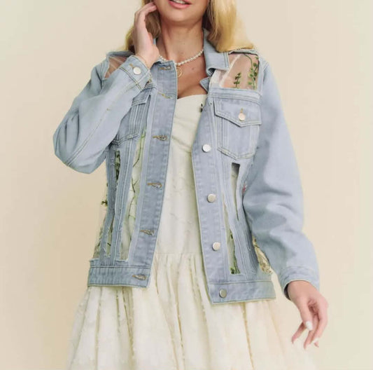 Mesh Button Down Denim Jacket