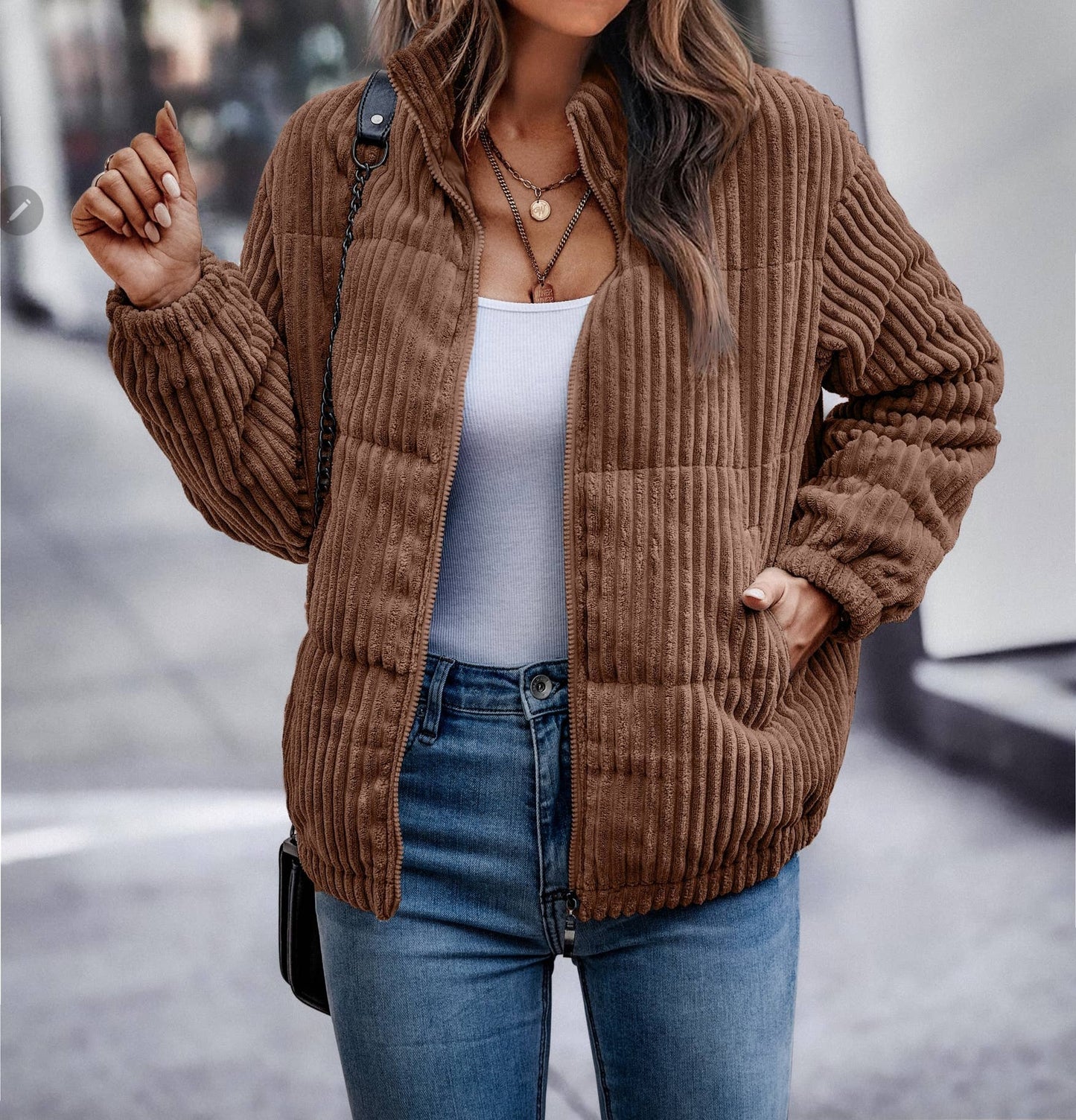 Brown Corduroy Puffer Jacket