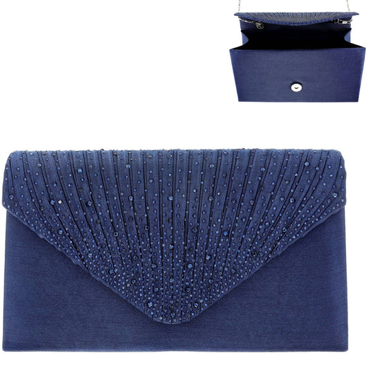 Navy Rhinestone Envelope Clutch Purse