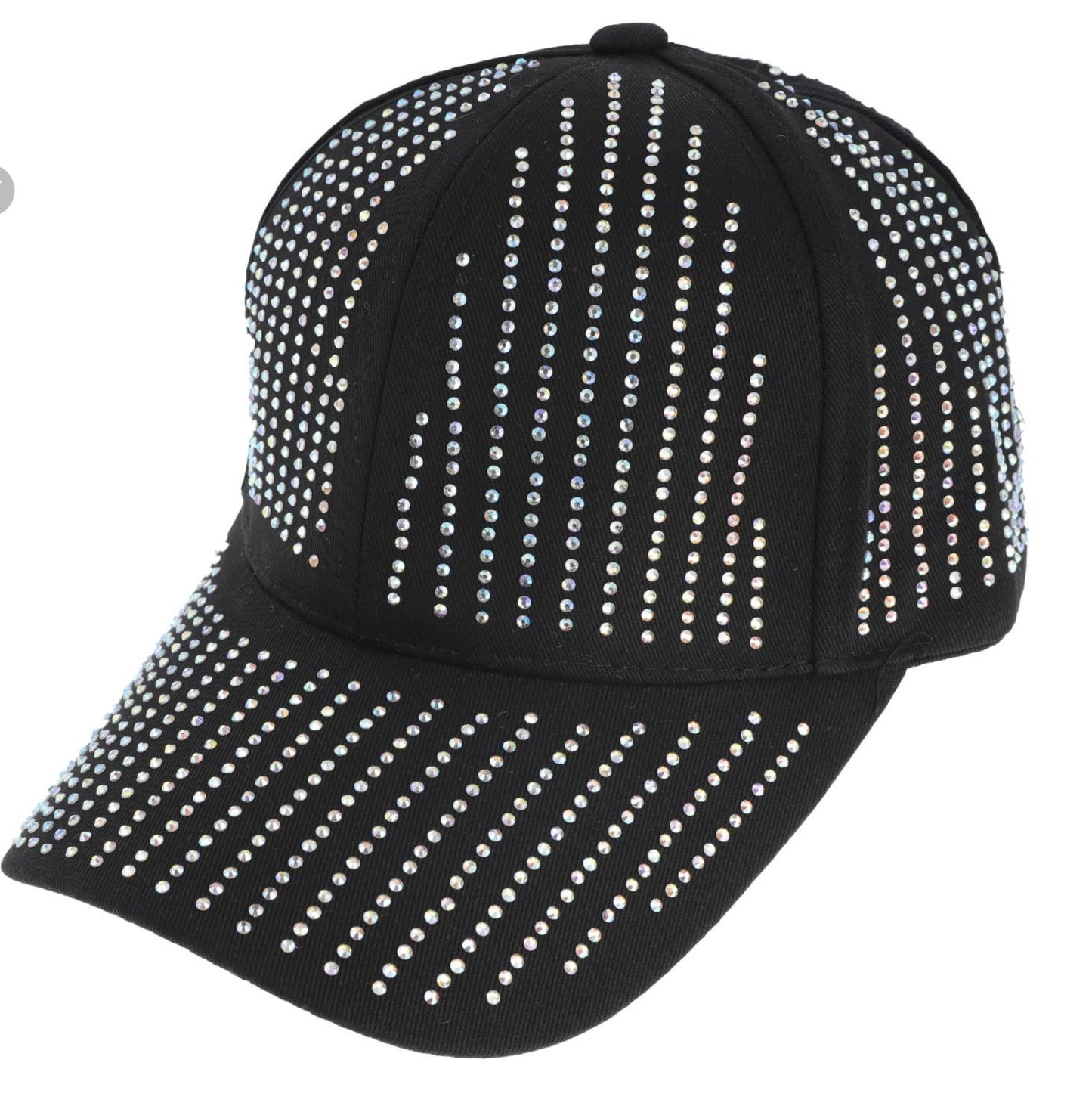 Black Rhinestone Lined Baseball Cap