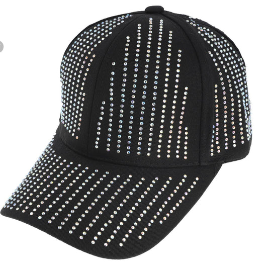 Black Rhinestone Lined Baseball Cap