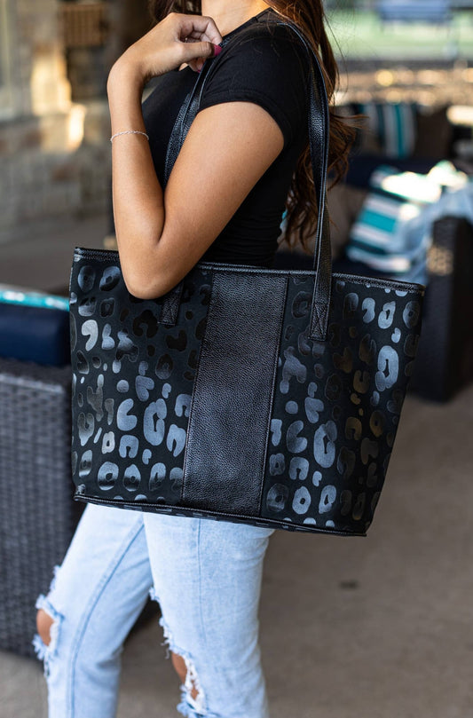 Black On Black Leopard Tote