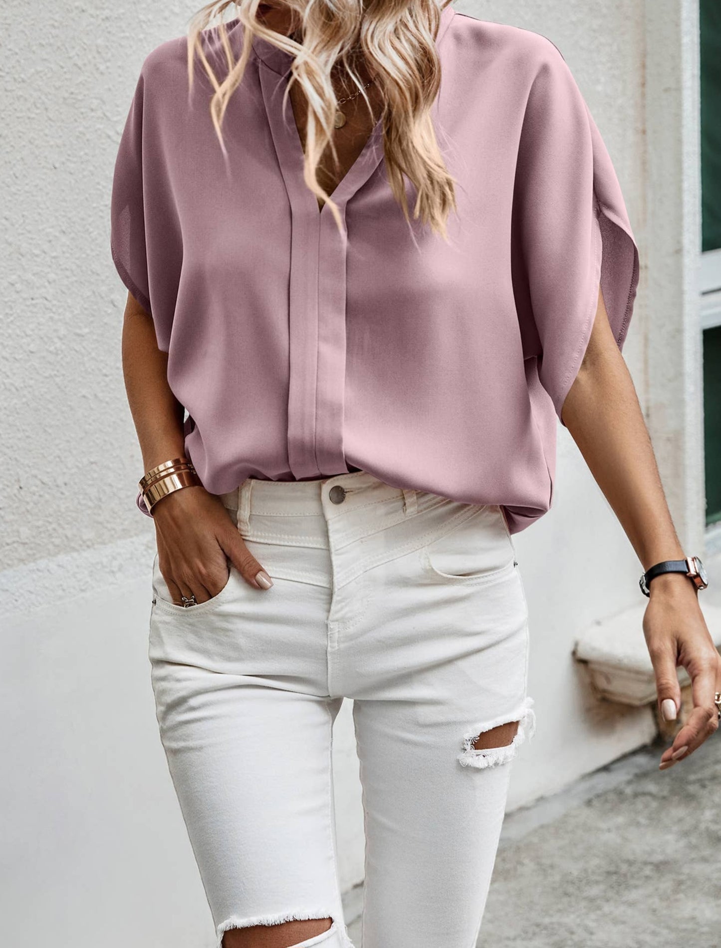 Mauve Tulip Sleeve Blouse