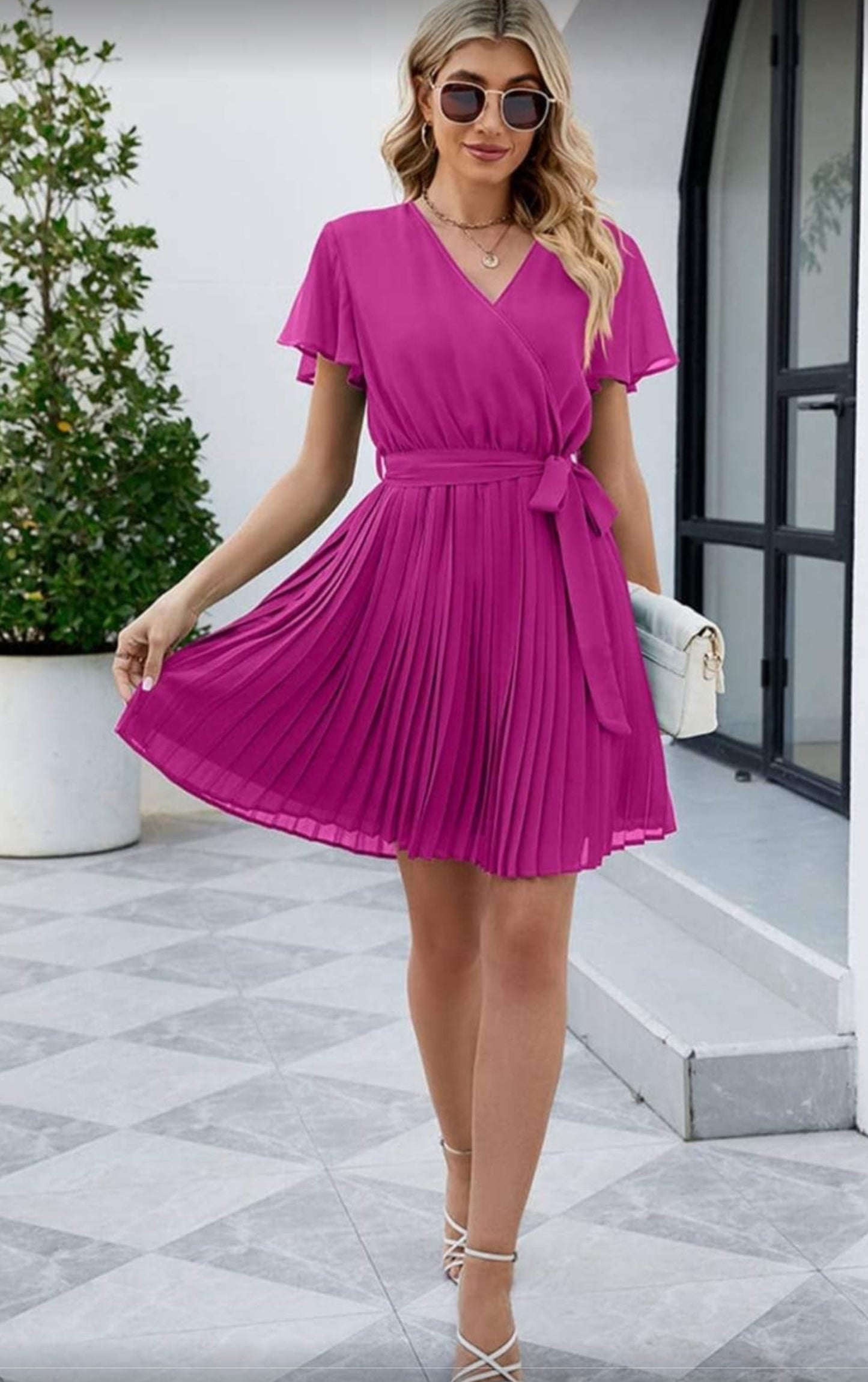 Rose Tied Waist Chiffon Dress