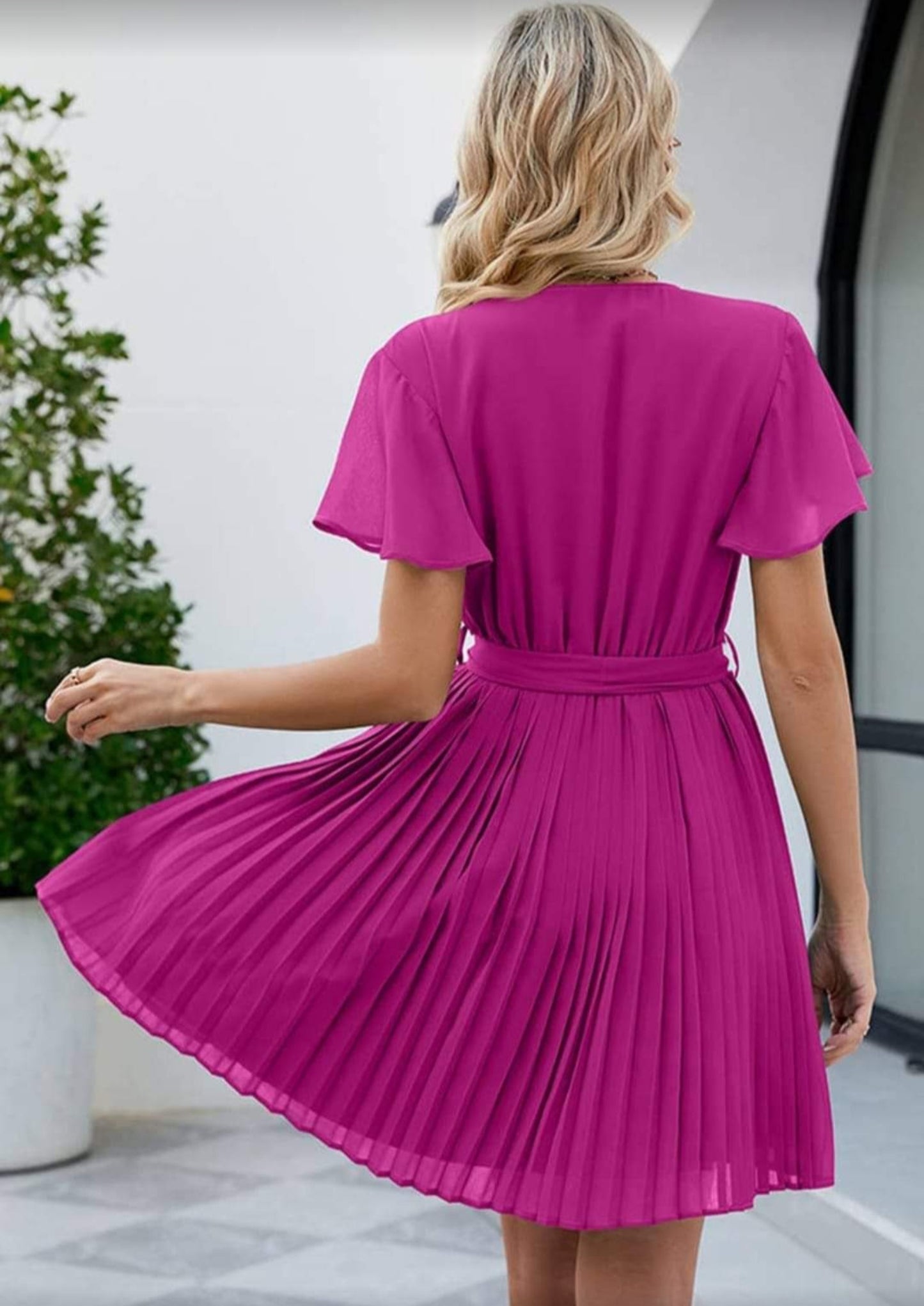 Rose Tied Waist Chiffon Dress