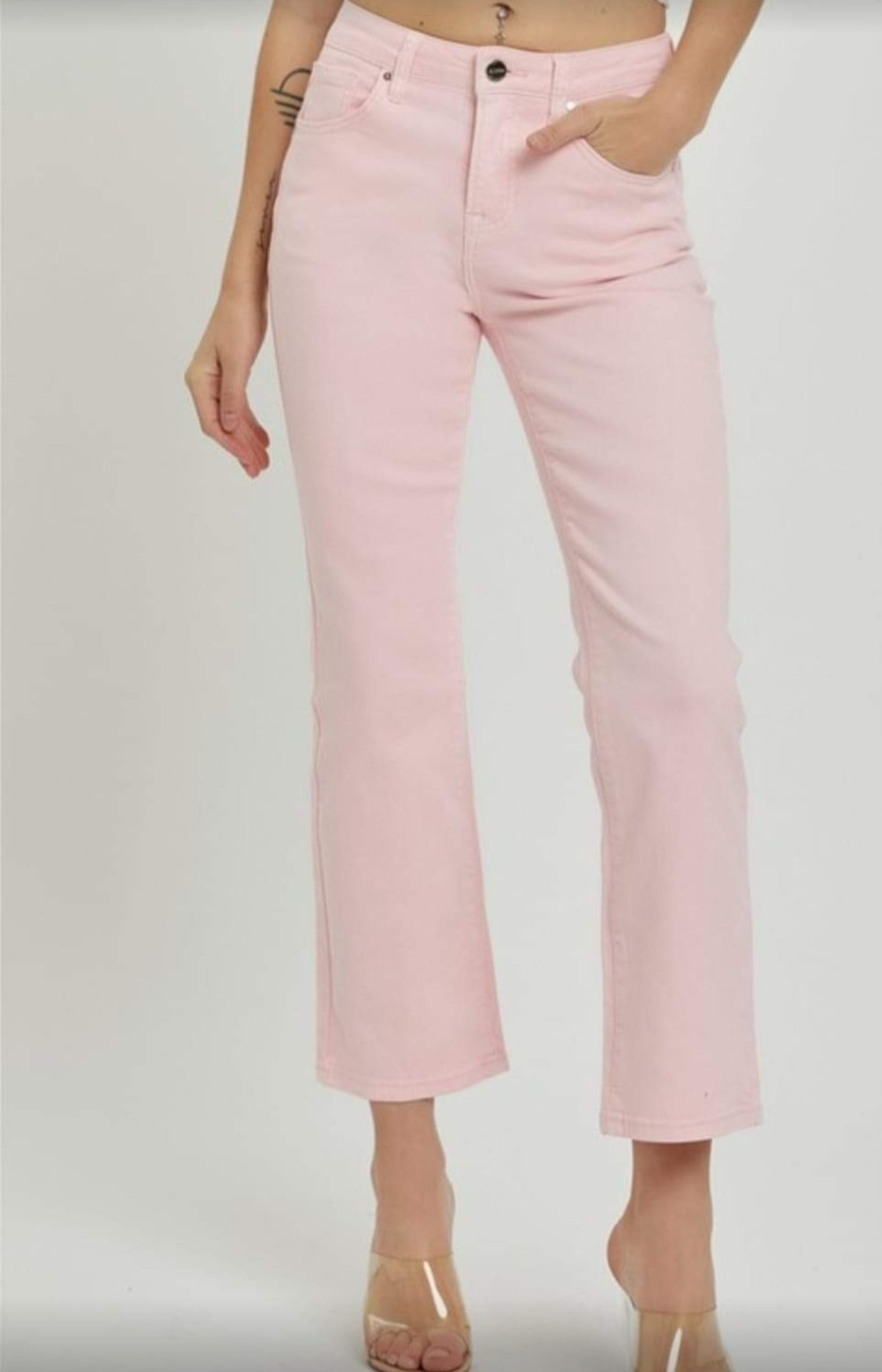 Risen Pink High Rise Distressed Straight Pants