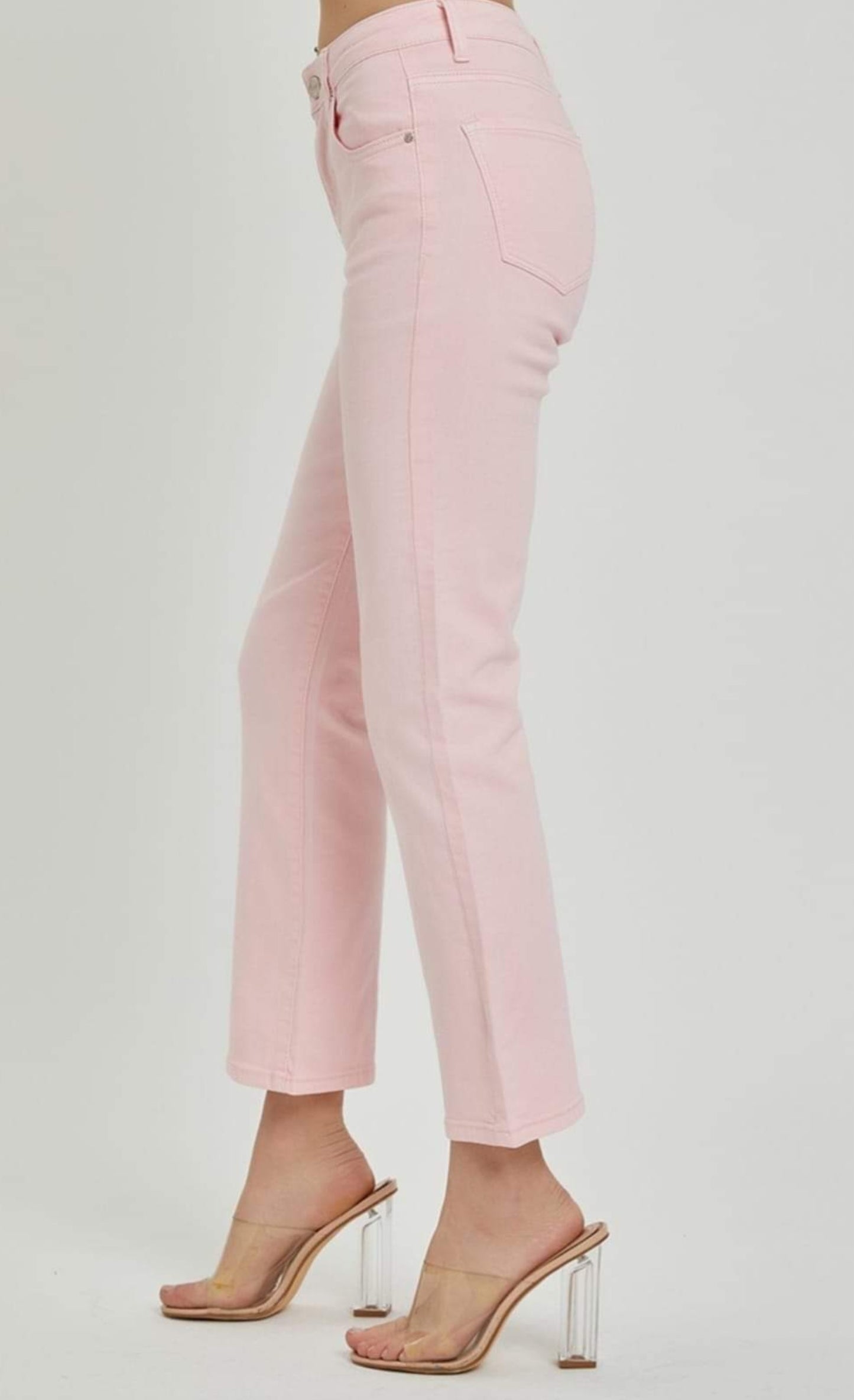 Risen Pink High Rise Distressed Straight Pants