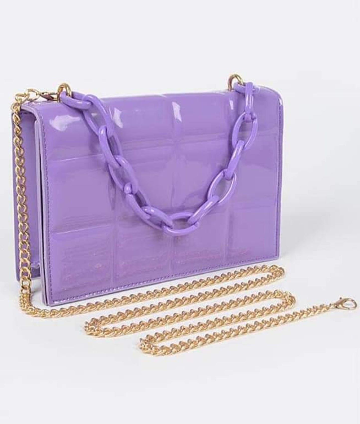 Lavender Quilted Enamel Chain Flap Bag