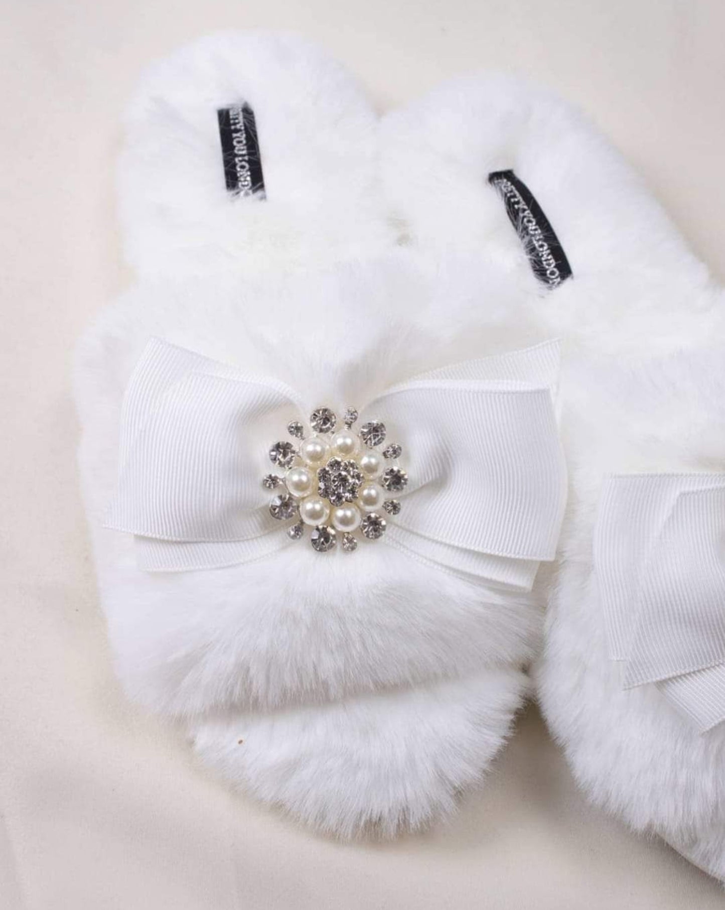 White Rhinestone Slider Slippers