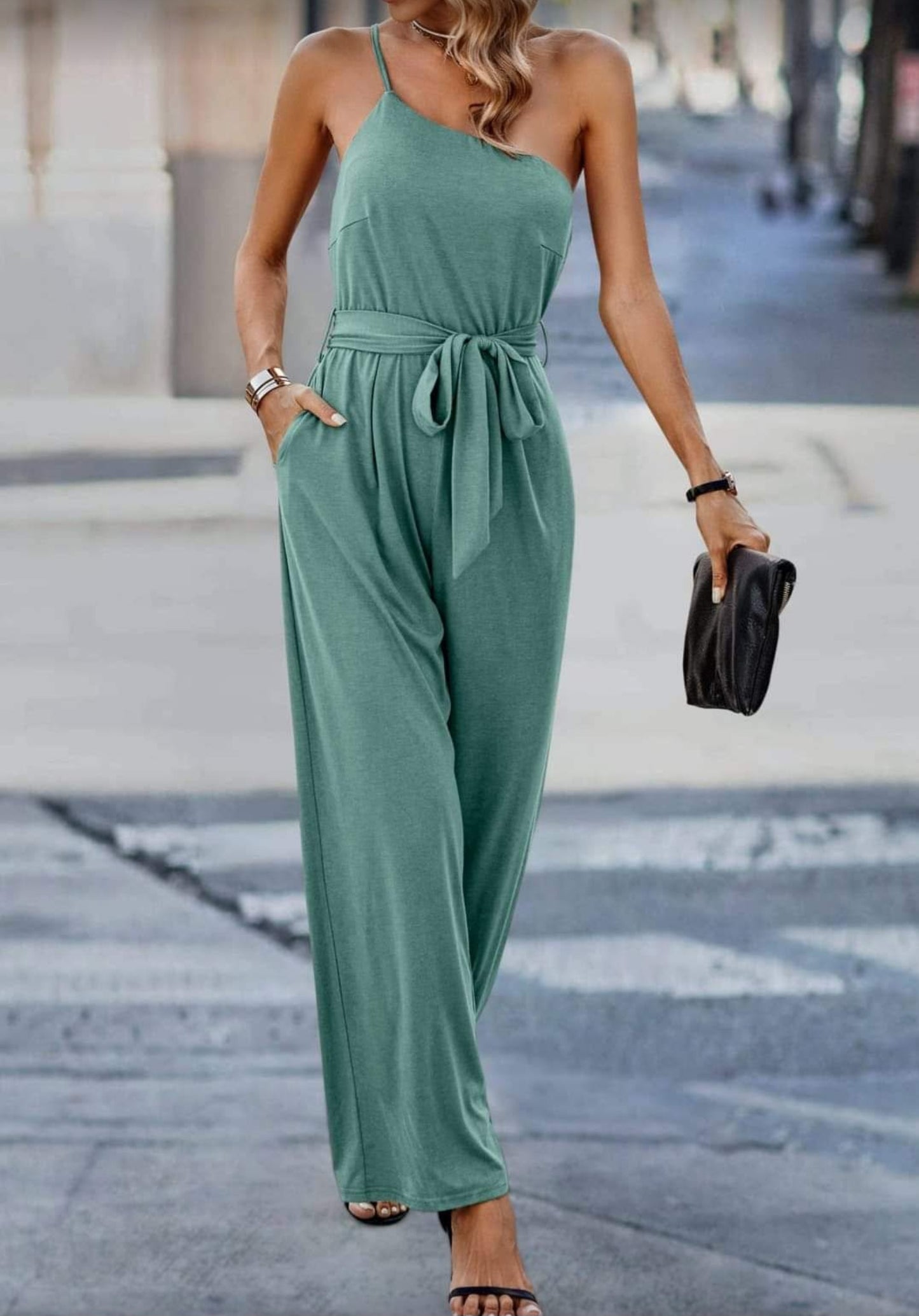 Mint One Shoulder Jumpsuit