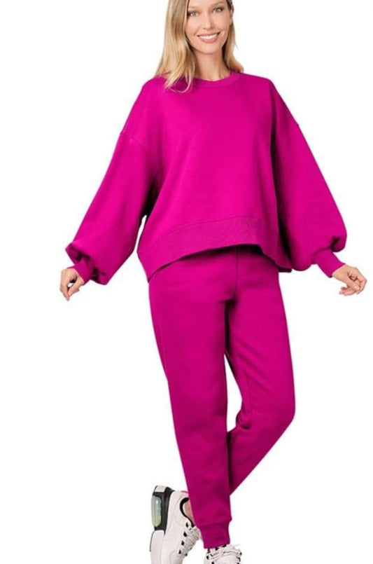 Magenta Balloon Sleeve Sweatsuit