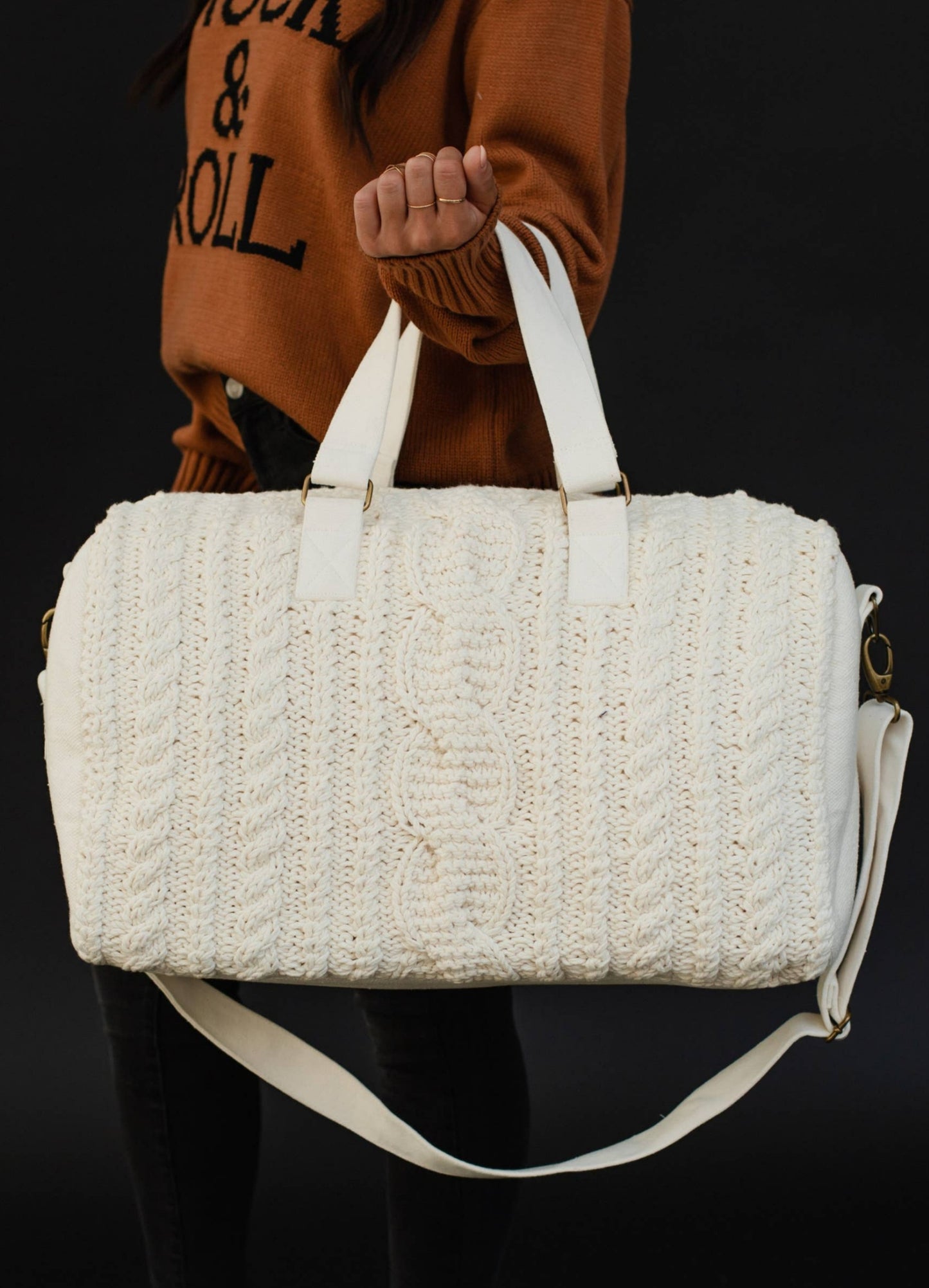 Cream Cable Knit Duffel