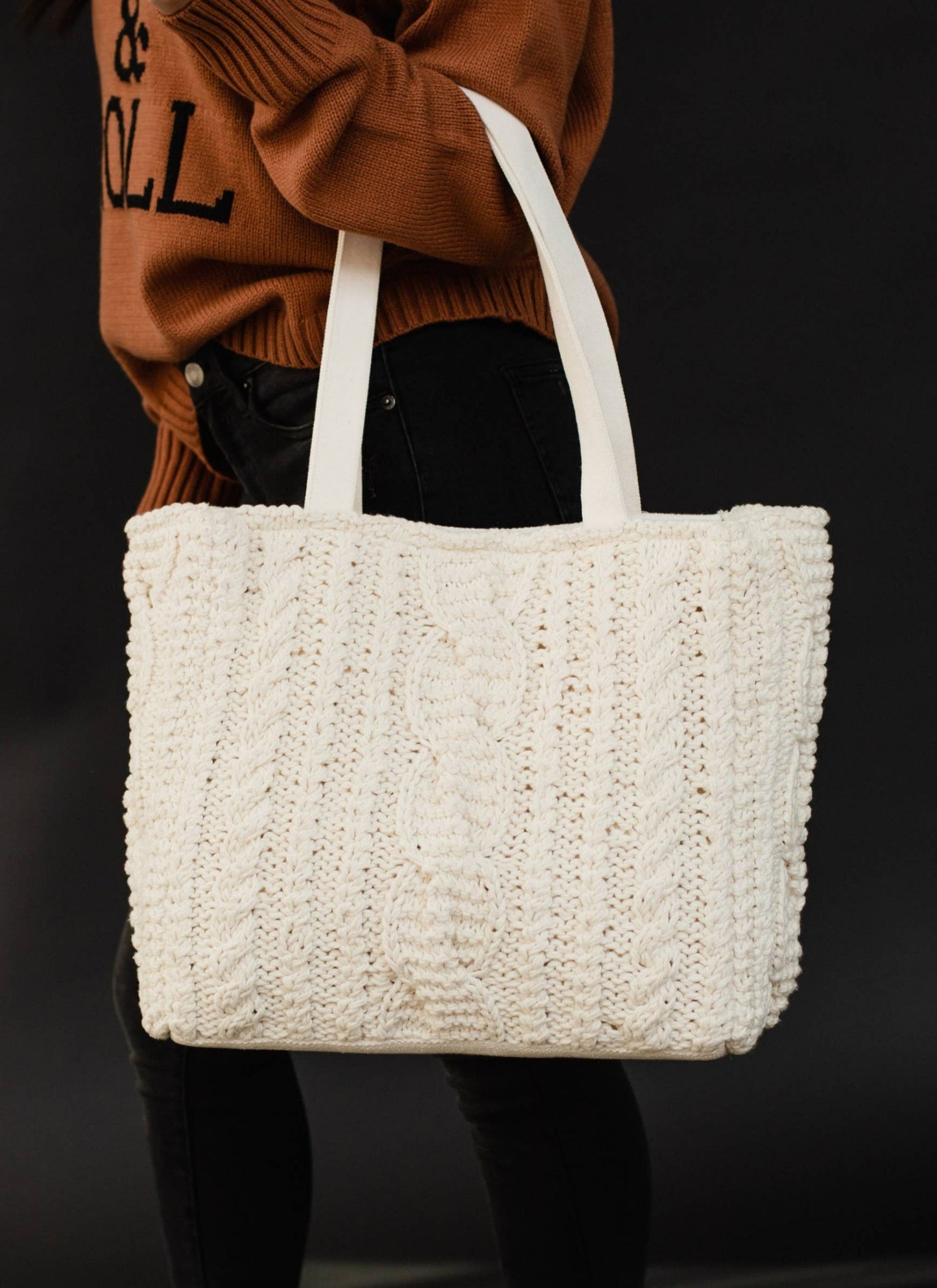 Cream Cale Knit Tote