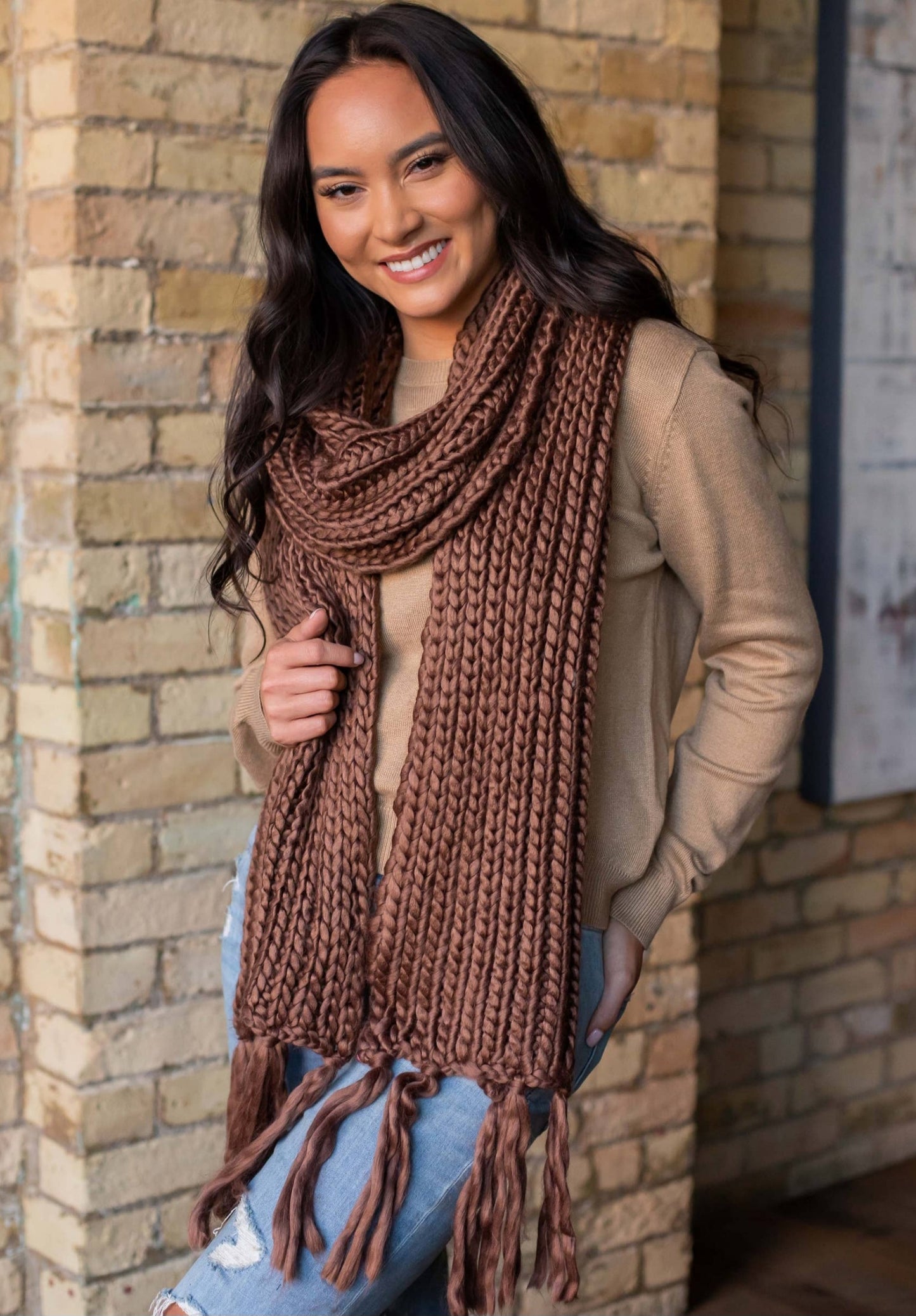 Brown Fringe Scarf