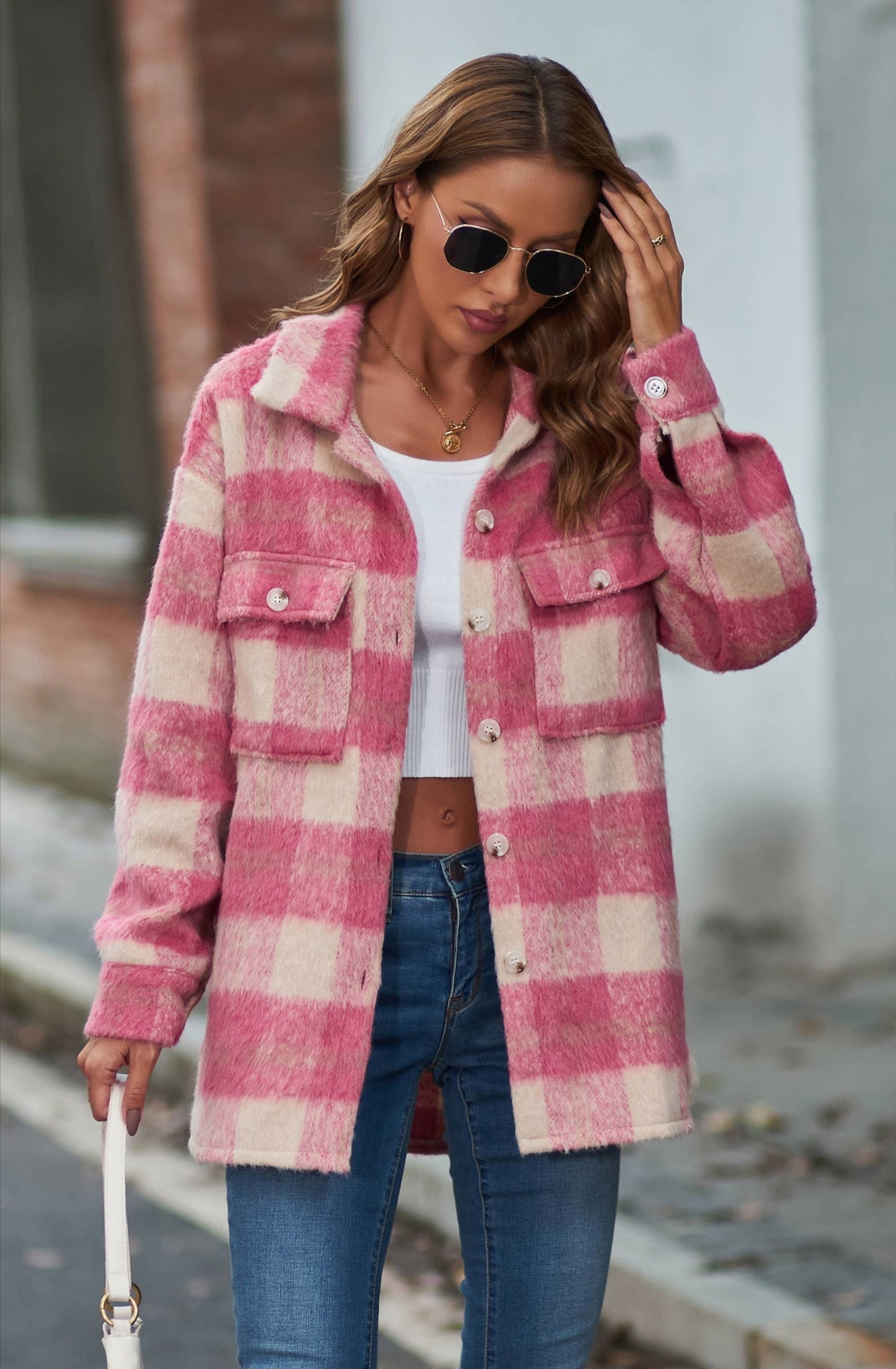 Pink Fuzzy Plaid Shacket