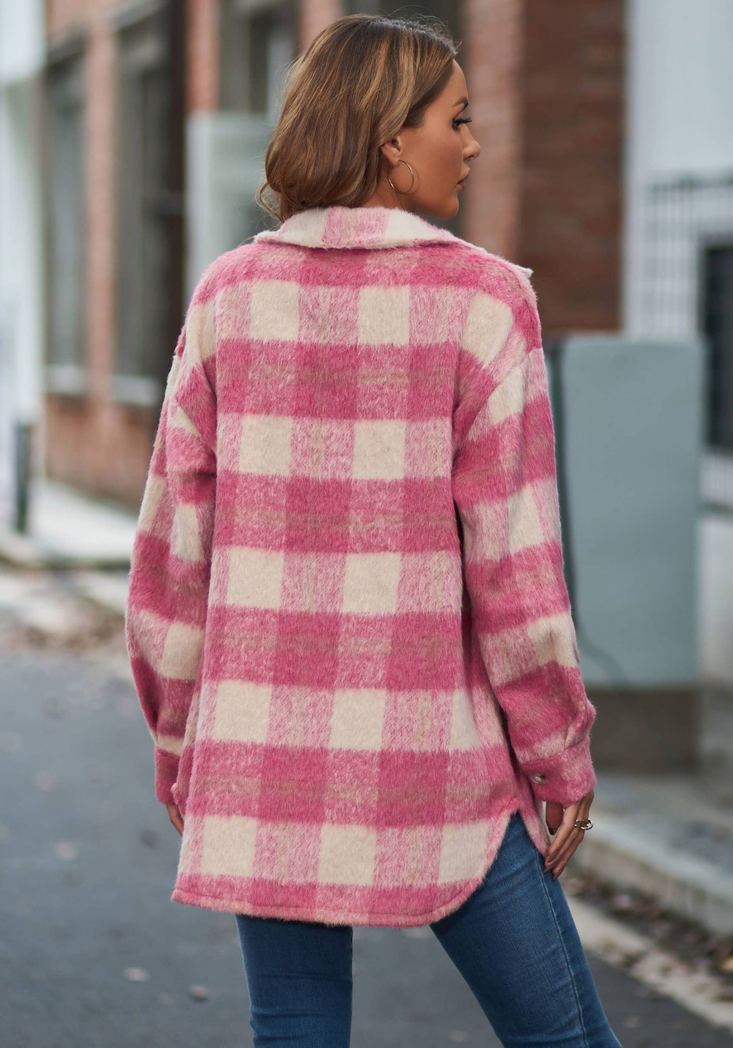 Pink Fuzzy Plaid Shacket