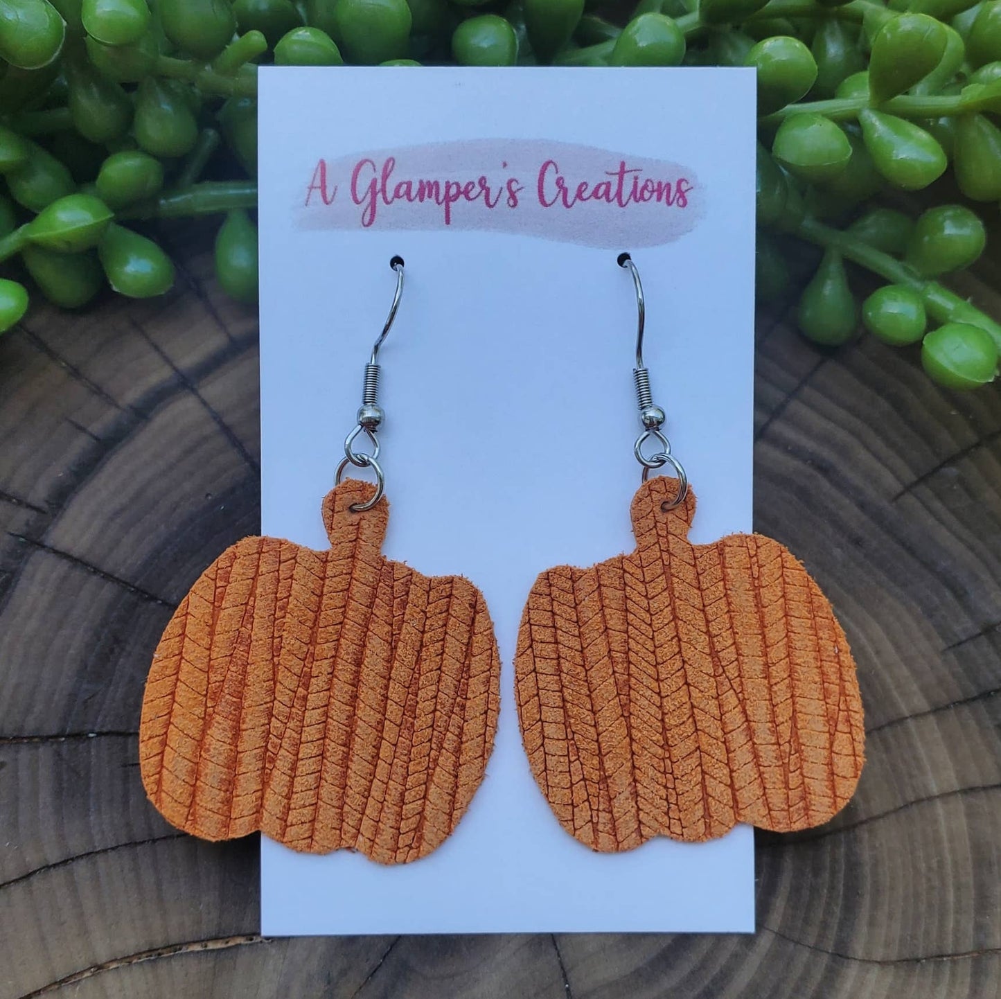 Orange Pumpkins Leather Earrings