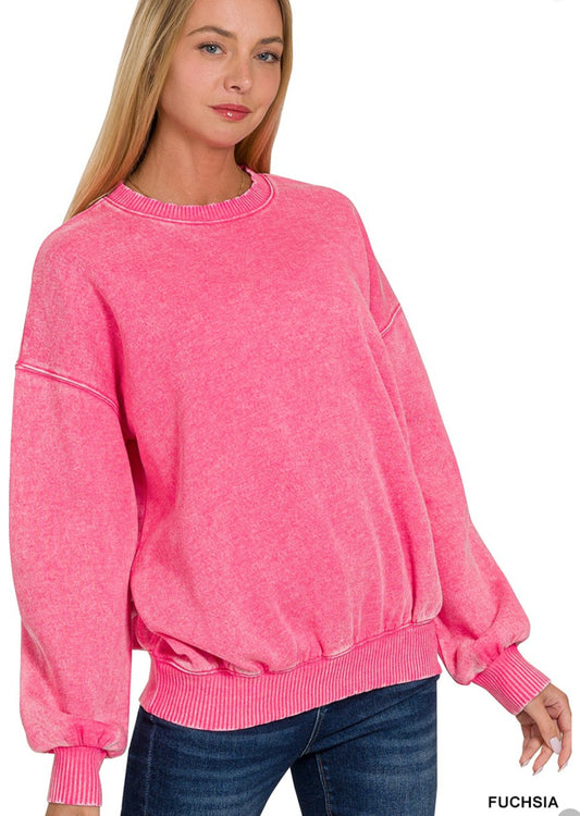 Fuchsia Acis Wash Fleece Oversized Pullover