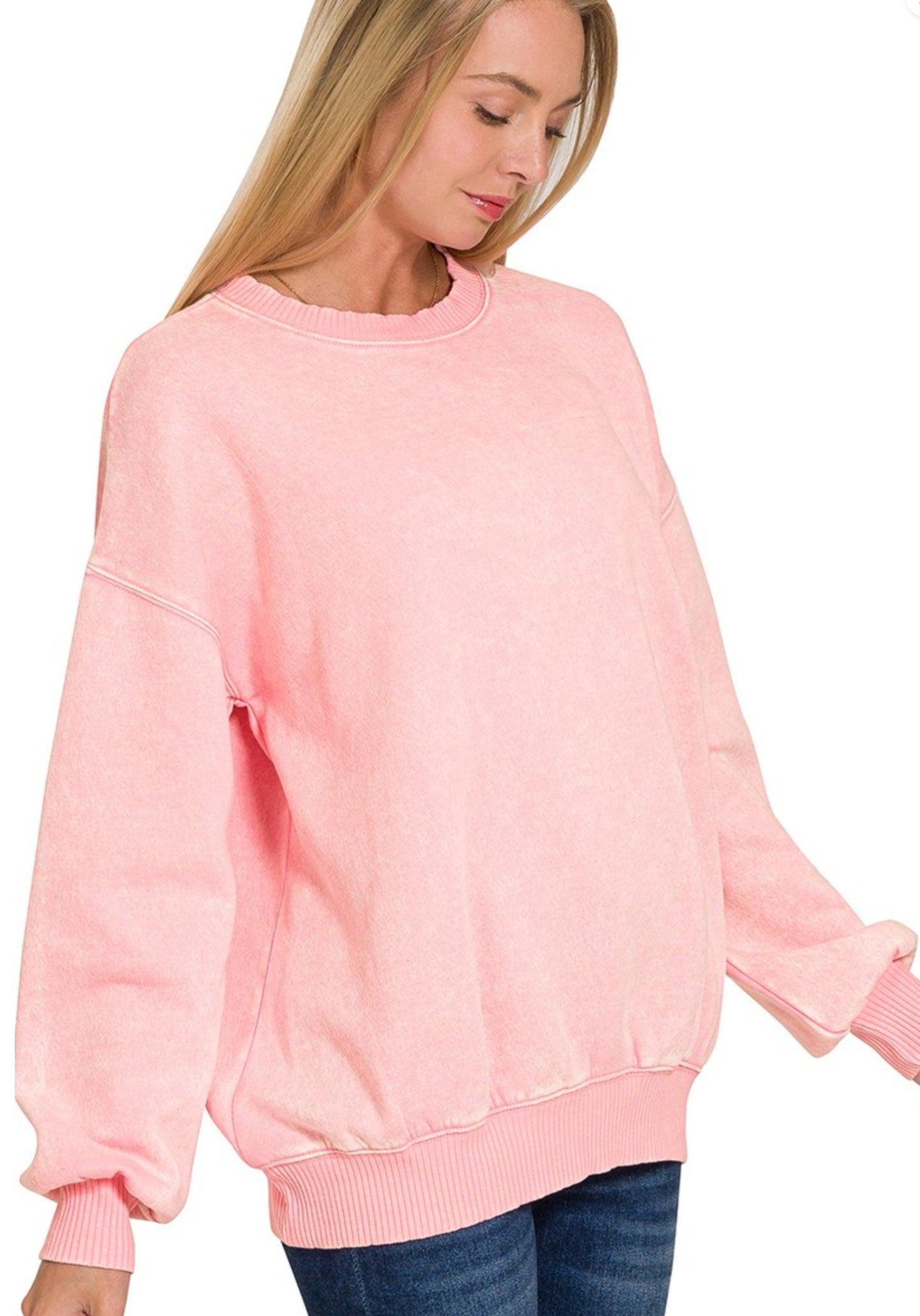 Pink Acid Wash Fleece Oversize Pullover