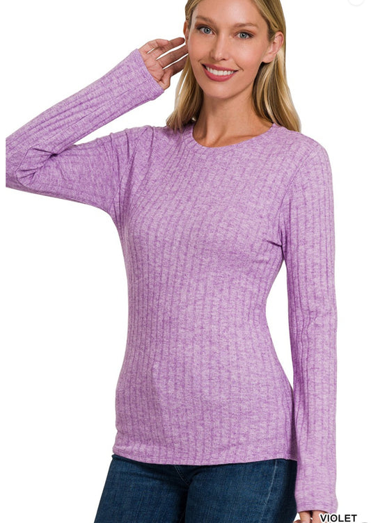 Violet Ribbed Long Sleeve Top