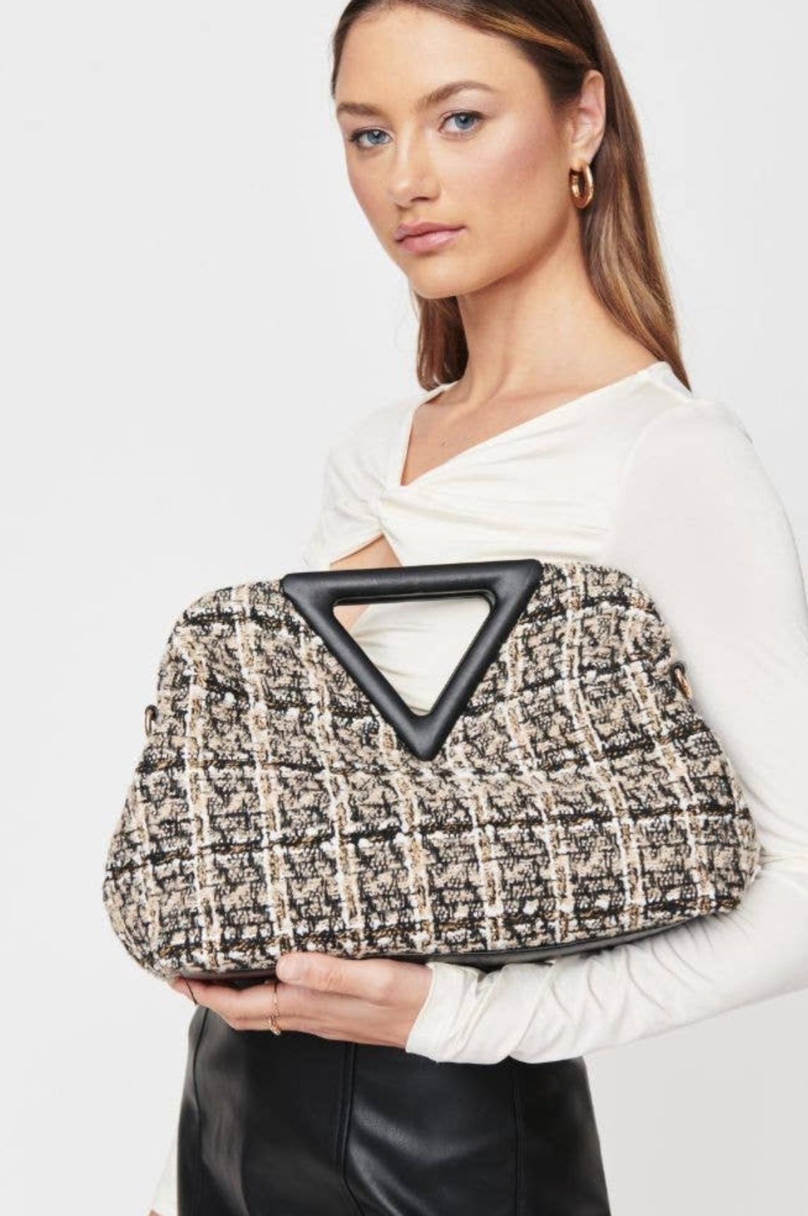 Beige Tweed Crossbody