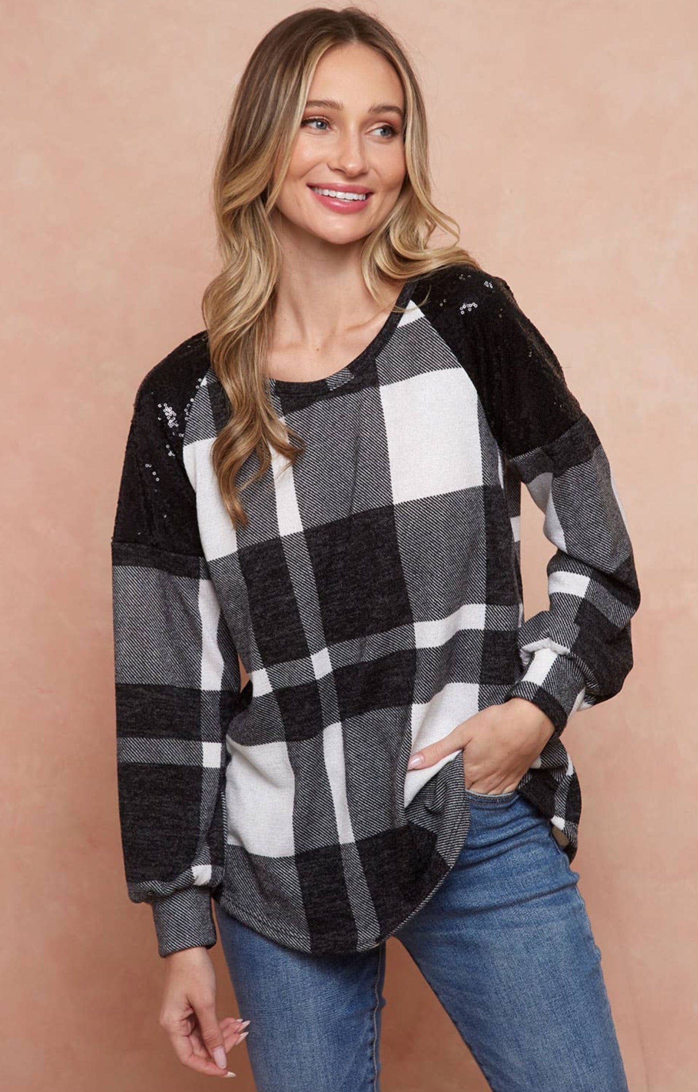 Plaid Sequin Sweatshirt